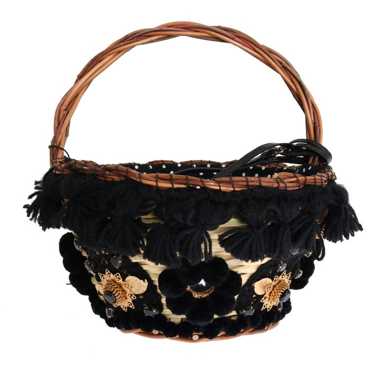 Chic Beige & Black Straw Snakeskin Bucket Bag - ventzia