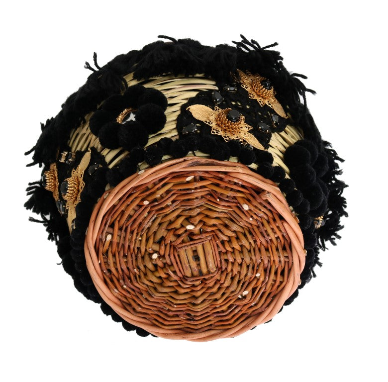 Chic Beige & Black Straw Snakeskin Bucket Bag - ventzia