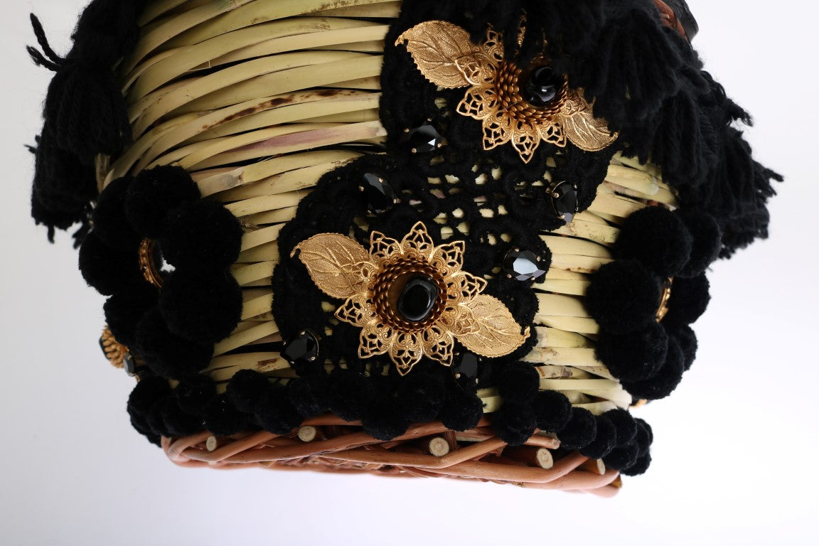 Chic Beige & Black Straw Snakeskin Bucket Bag - ventzia