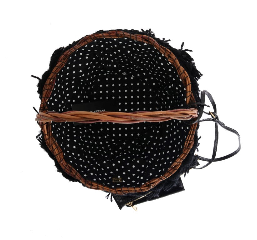 Chic Beige & Black Straw Snakeskin Bucket Bag - ventzia