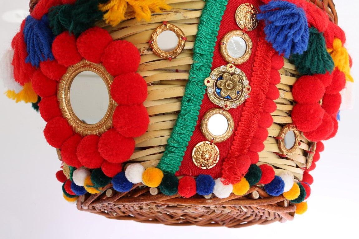 Elegant Beige Straw & Exotic Skins Pom Pom Tote - ventzia