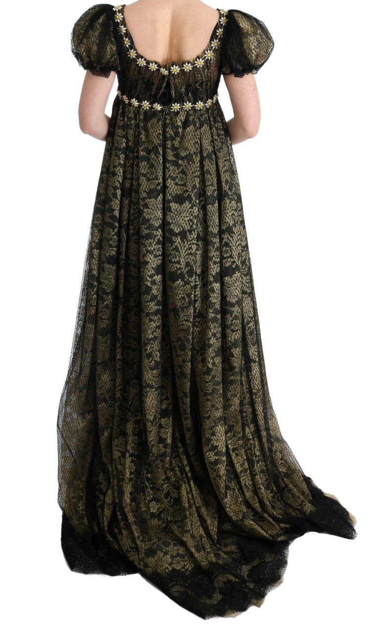 Sunflower Lace Crystal Maxi Shift Dress - ventzia