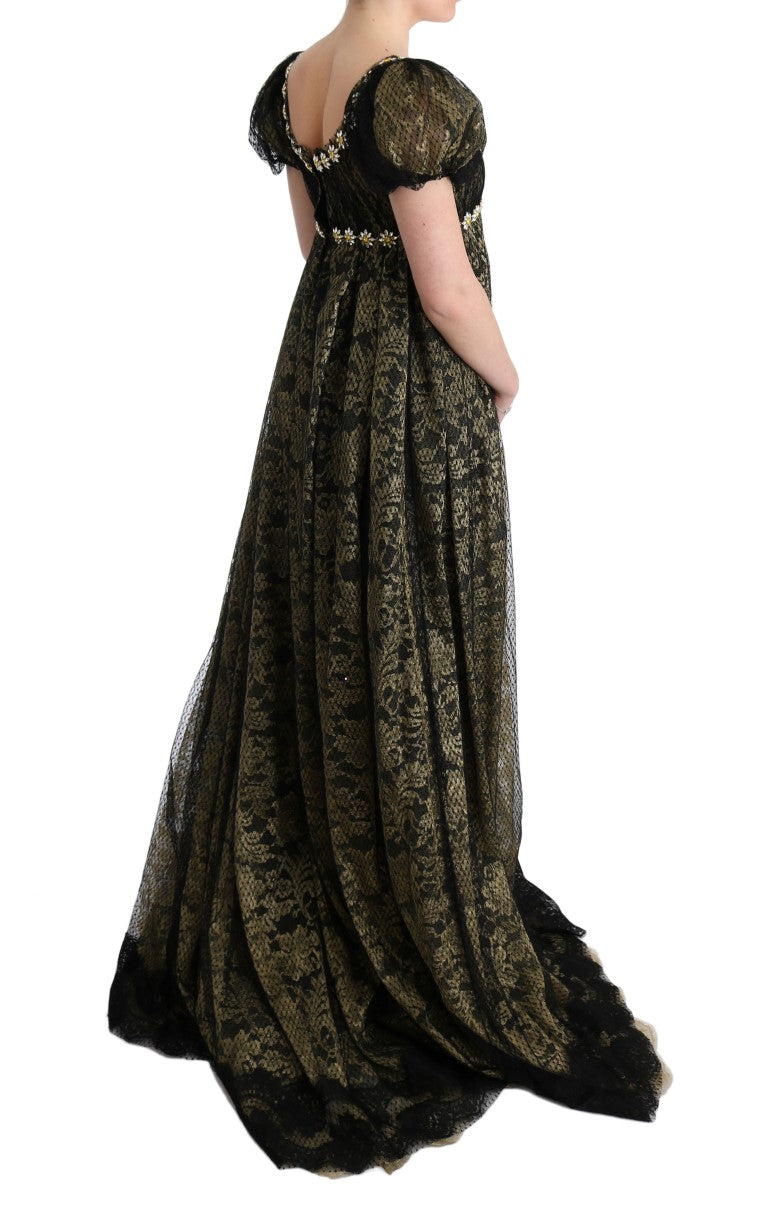 Sunflower Lace Crystal Maxi Shift Dress - ventzia