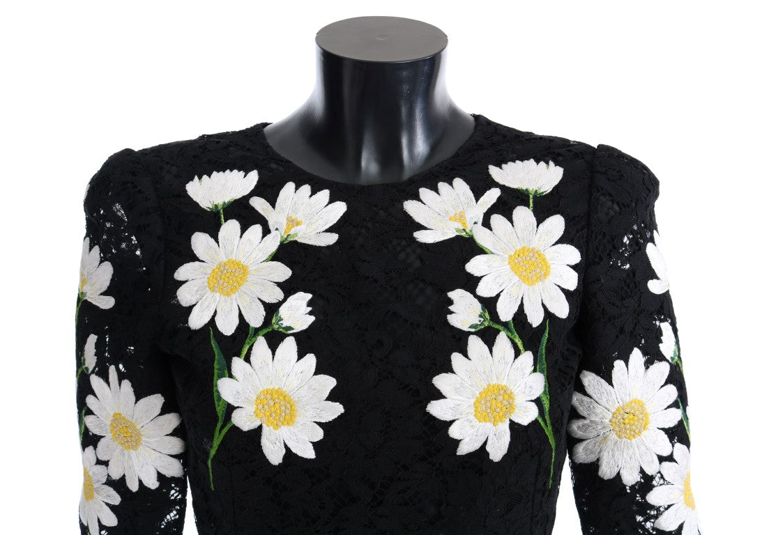 Black Floral Lace Chamomile Embroidered Dress - ventzia