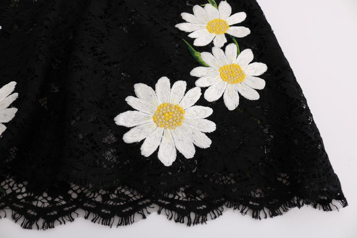 Black Floral Lace Chamomile Embroidered Dress - ventzia