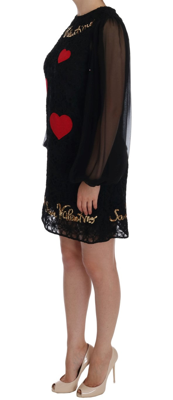 Black Lace Sequined Shift Dress - ventzia