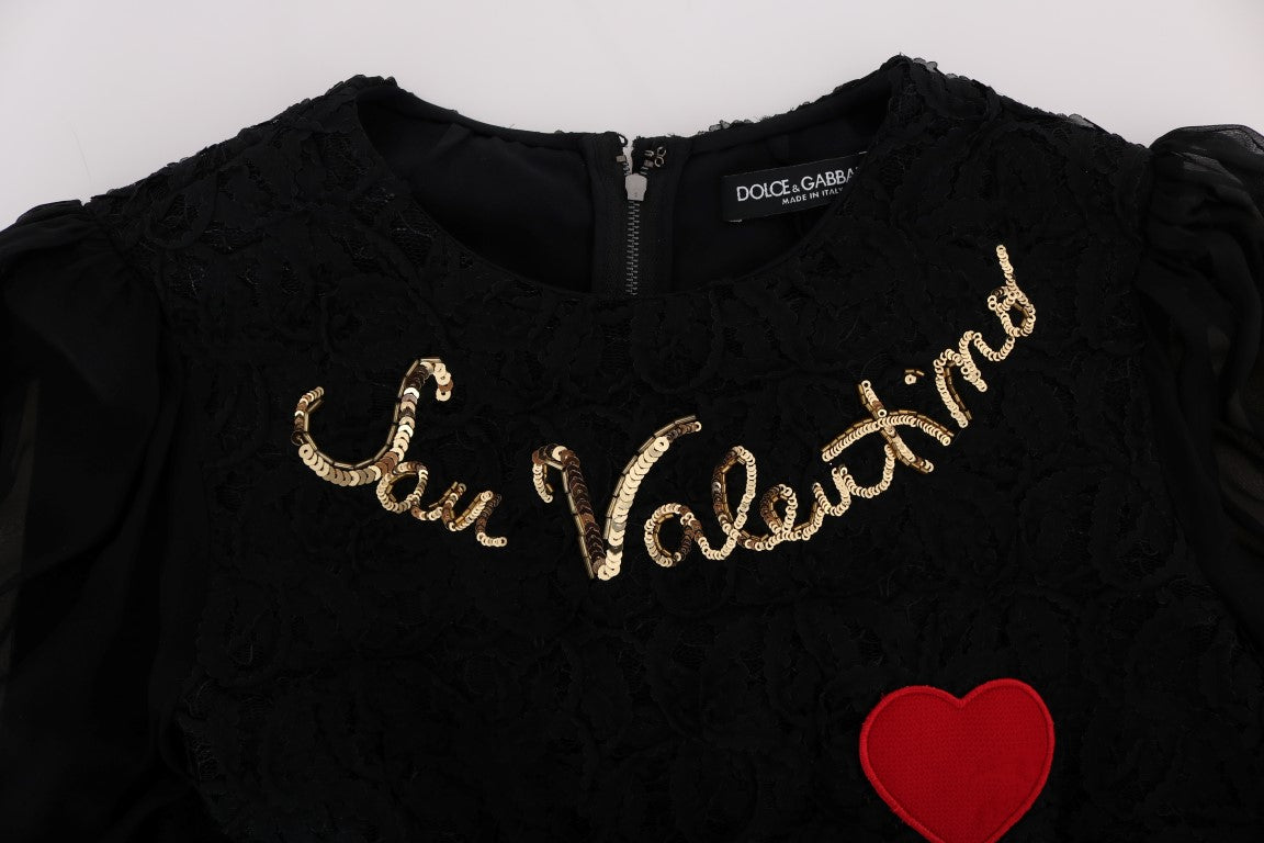 Black Lace Sequined Shift Dress - ventzia