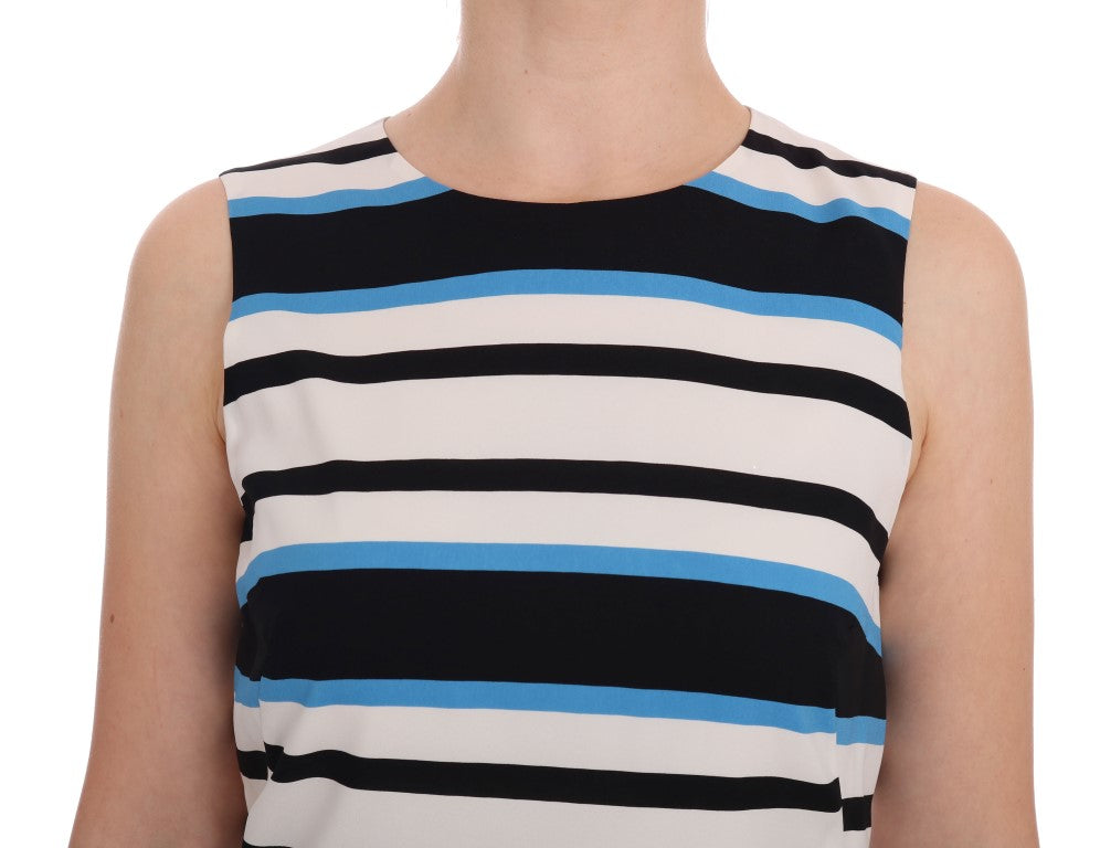 Elegant Sleeveless Striped Silk Shift Dress - ventzia