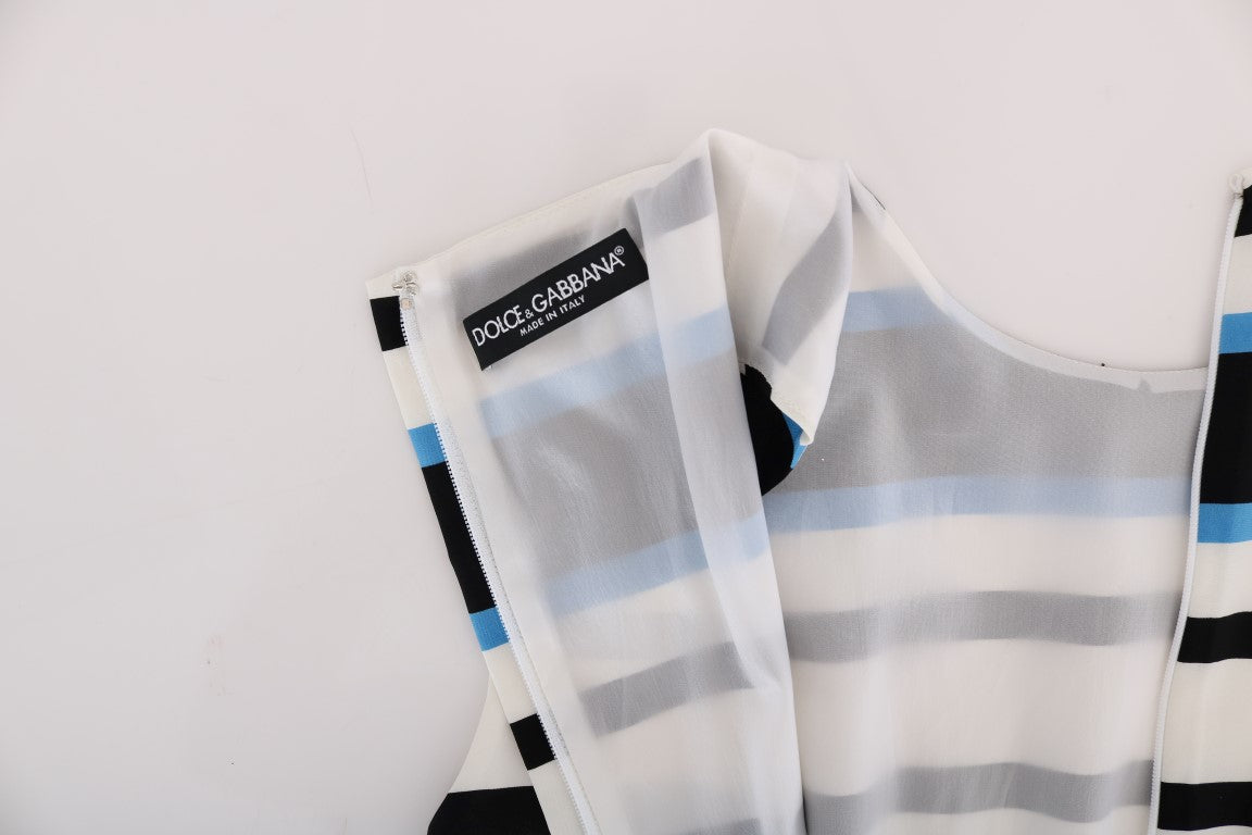 Elegant Sleeveless Striped Silk Shift Dress - ventzia