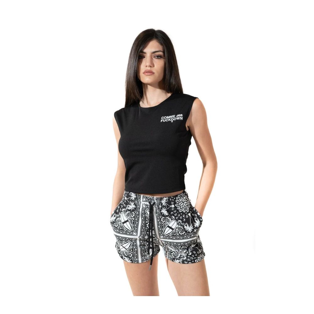 Chic Monochrome Palms Cotton Shorts - ventzia