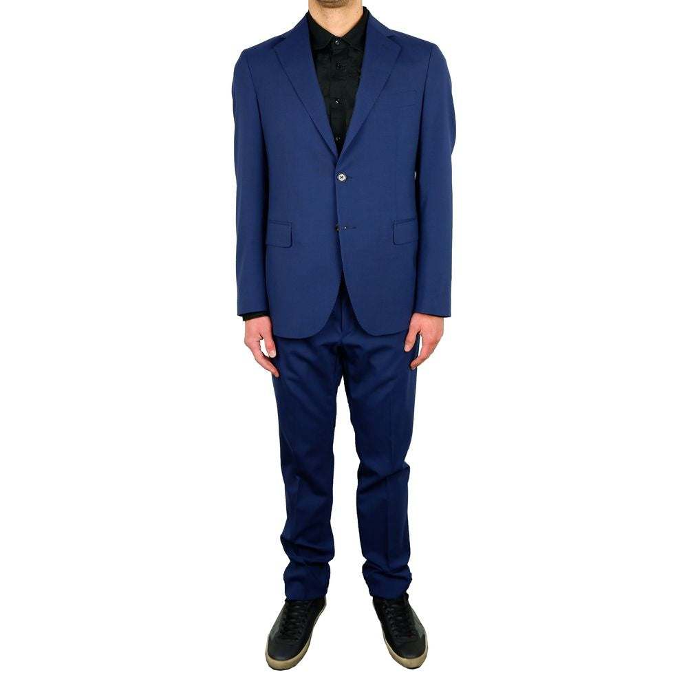 Elegant Blue Wool Blend Two-Piece Suit - ventzia