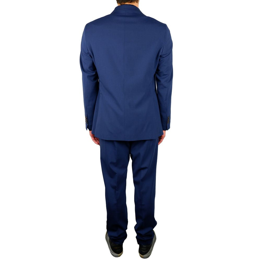 Elegant Blue Wool Blend Two-Piece Suit - ventzia