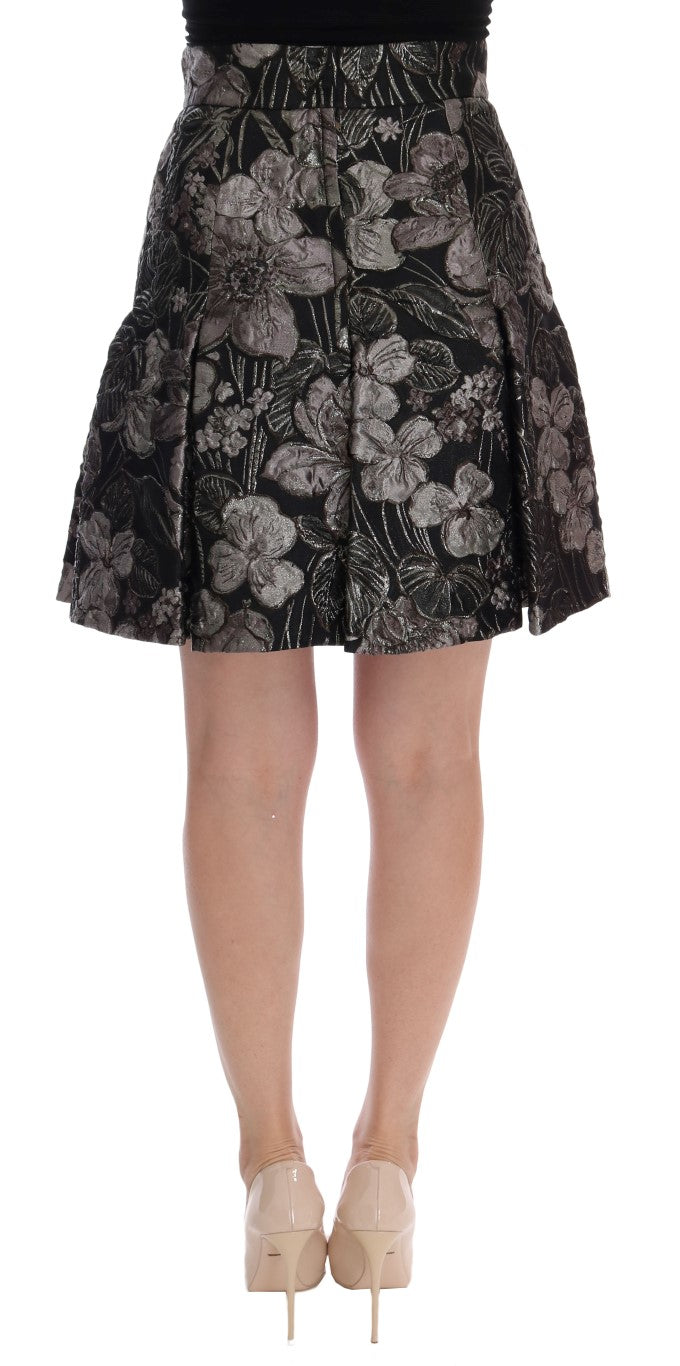 Elegant Black Silver-Floral Straight Skirt - ventzia