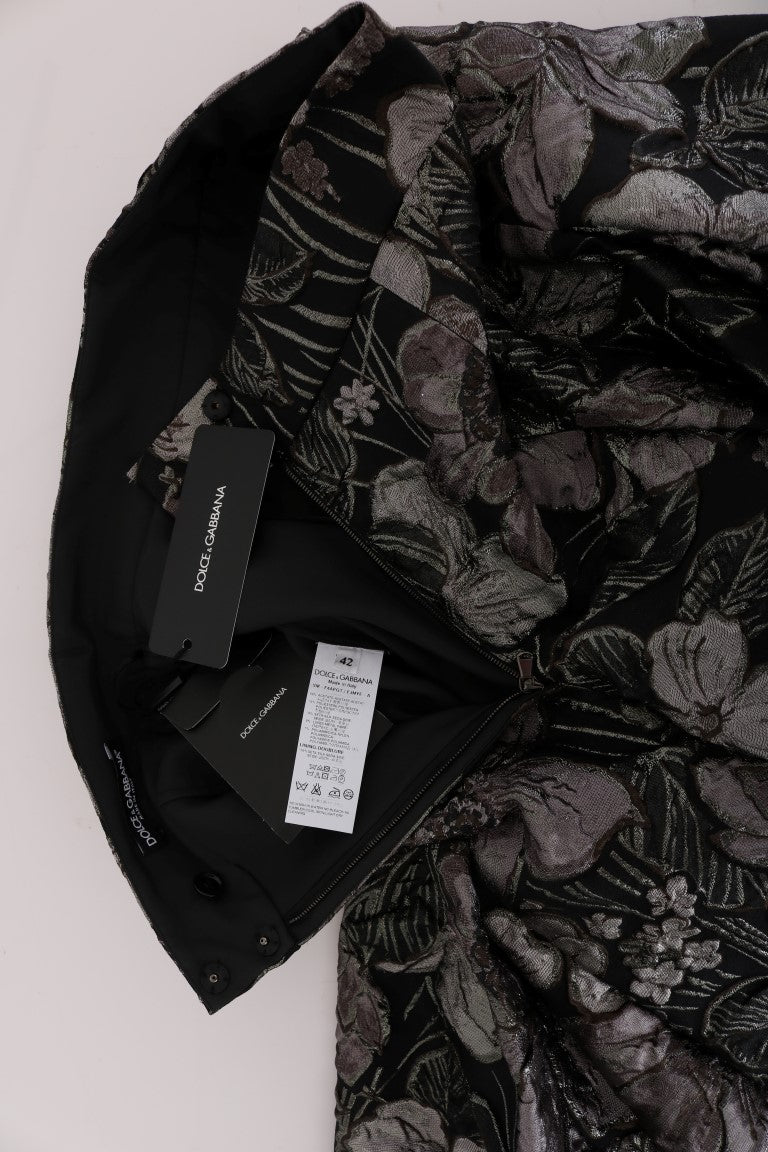 Elegant Black Silver-Floral Straight Skirt - ventzia