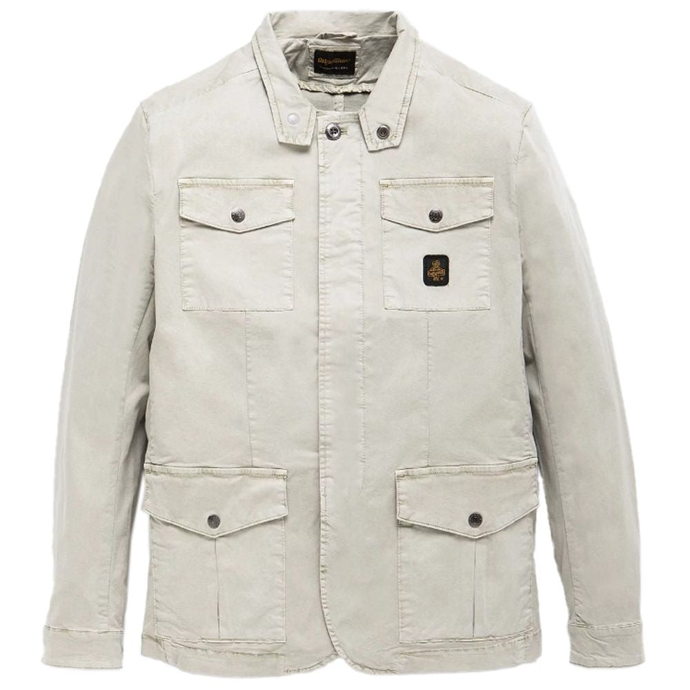 Sleek Beige Four-Pocket Cotton Jacket - ventzia