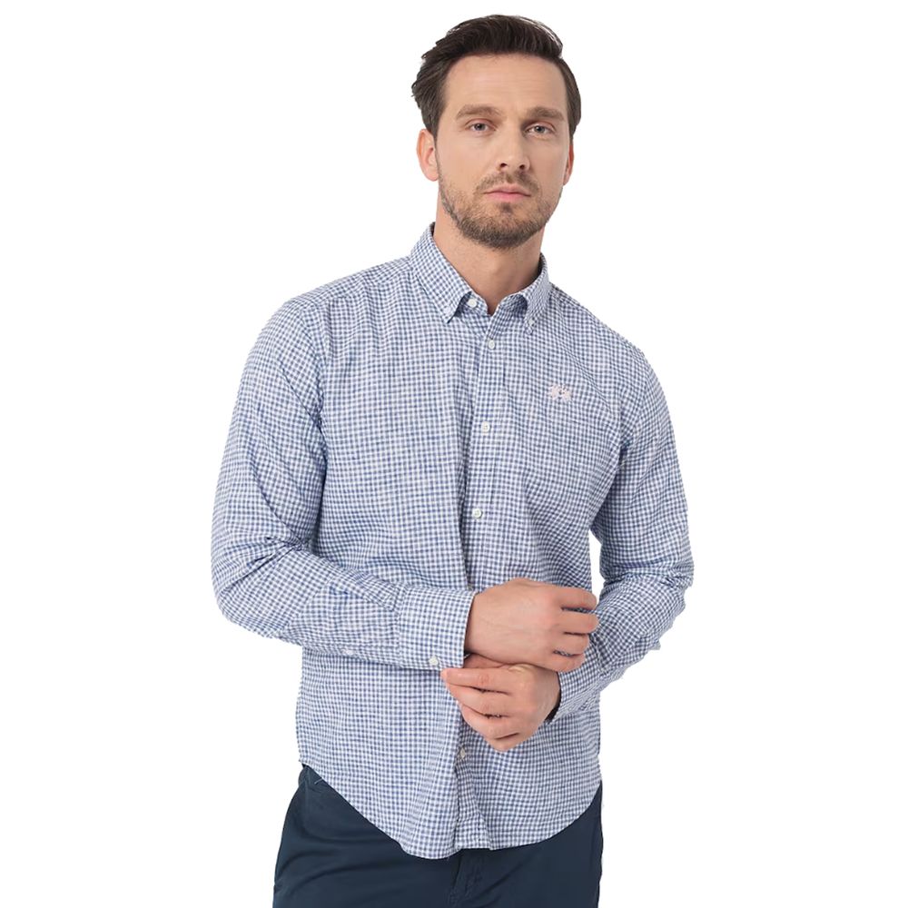 Elegant Checkered Cotton Shirt with Embroidered Logo - ventzia