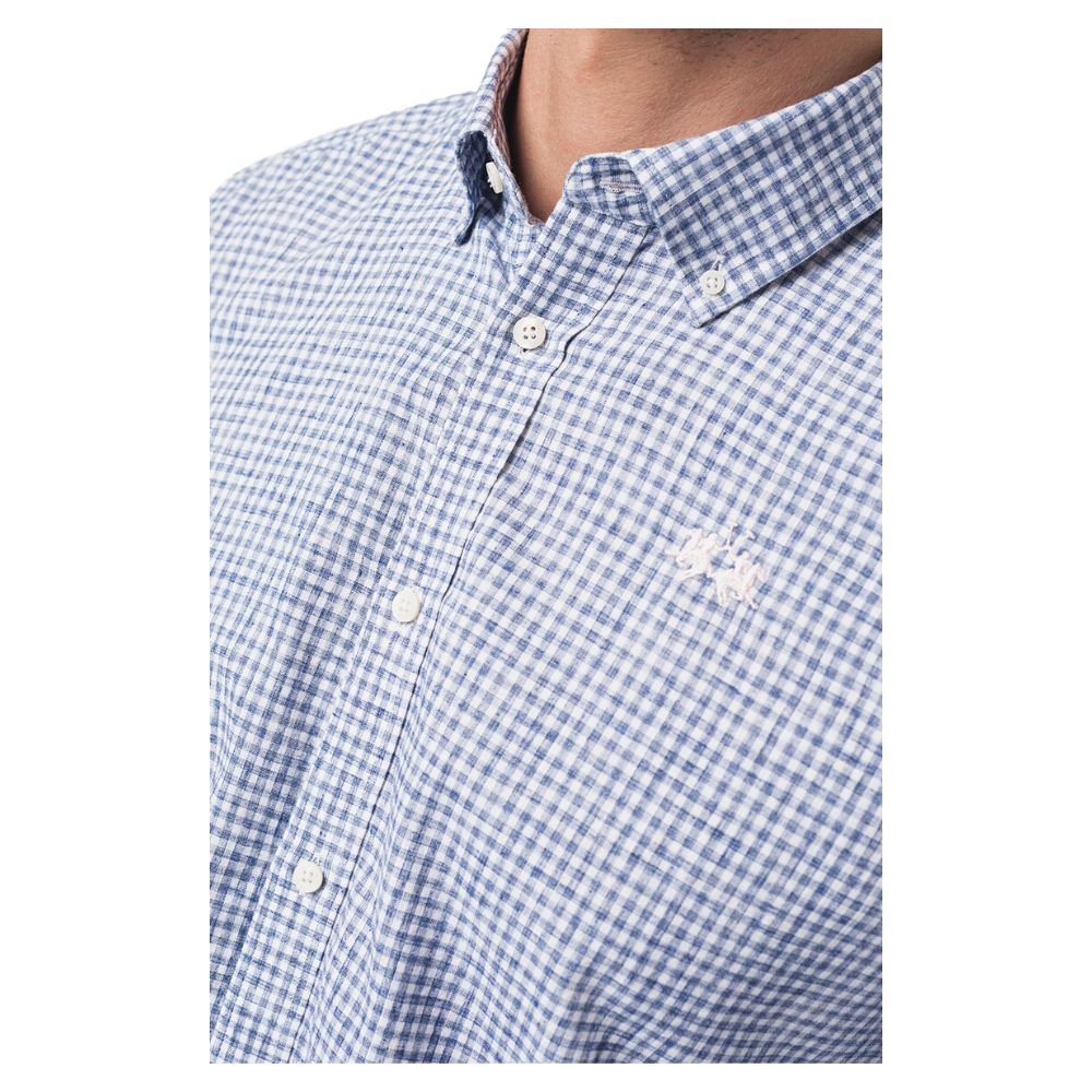 Elegant Checkered Cotton Shirt with Embroidered Logo - ventzia