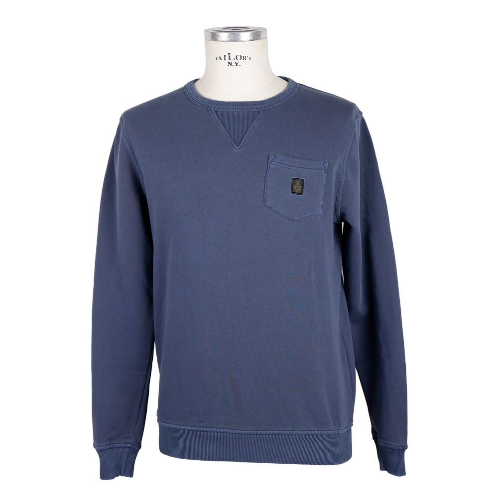 Blue Cotton Men Sweater with Chest Pocket - ventzia