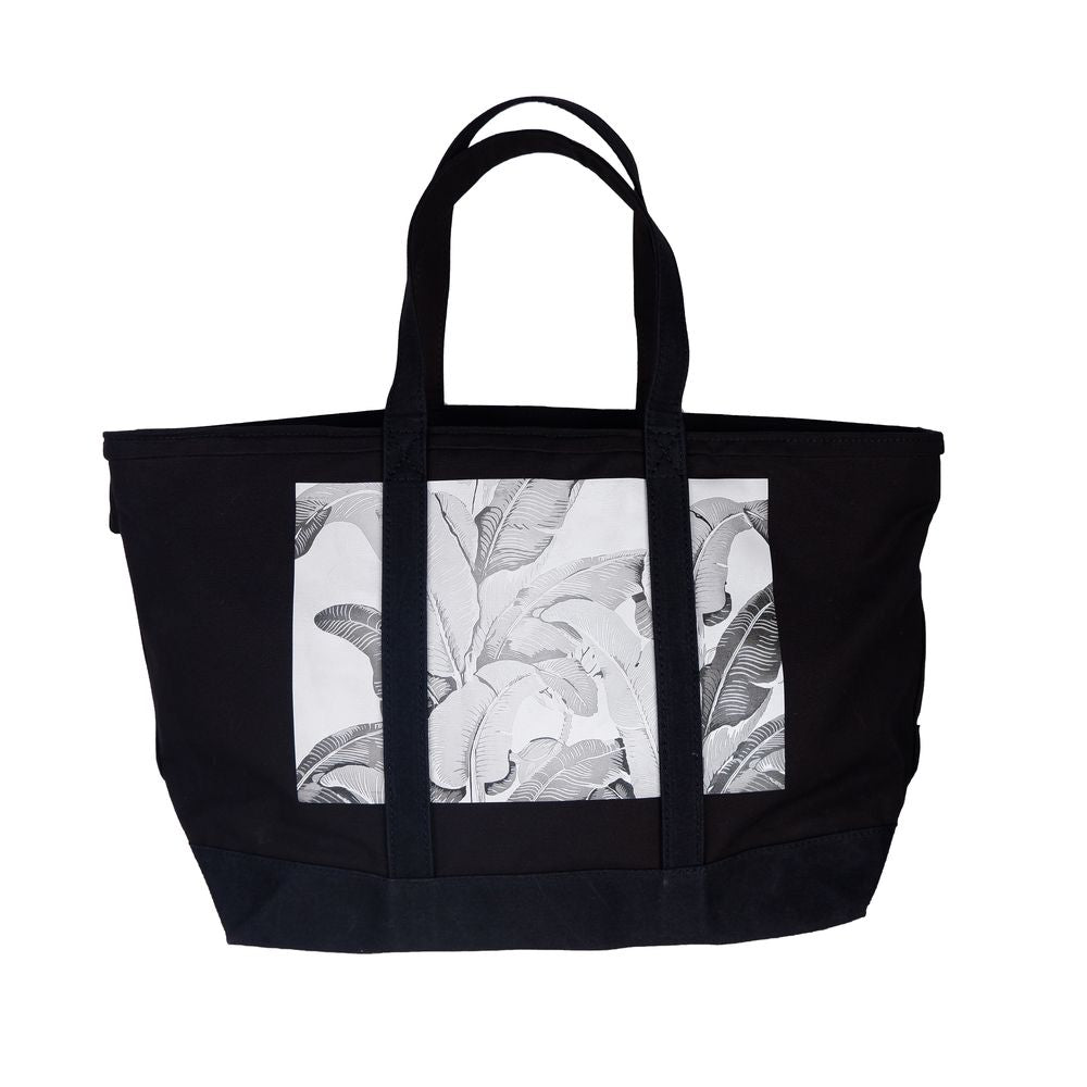 Chic Black Cotton Shoulder Bag - ventzia