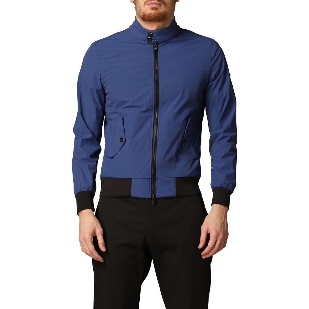 Elegant Blue Bielastic Bomber Jacket - ventzia