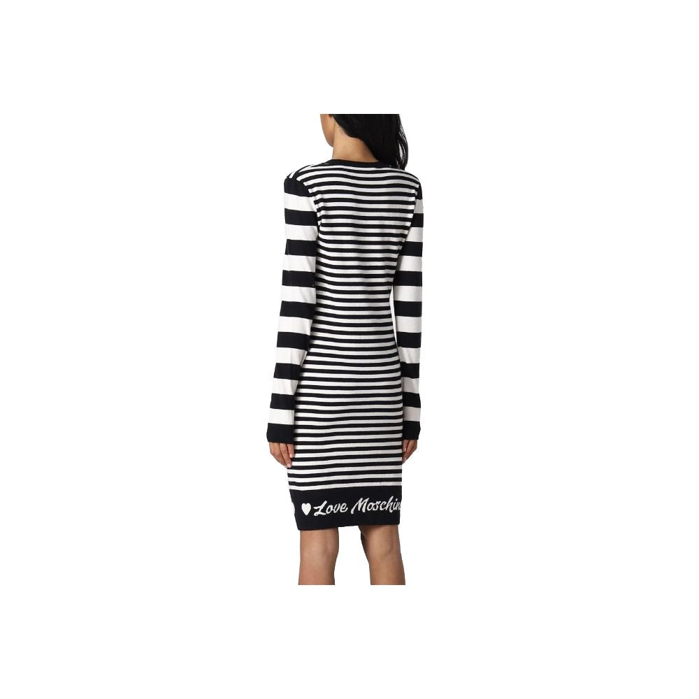Elegant Striped Knit Dress with Long Sleeves - ventzia