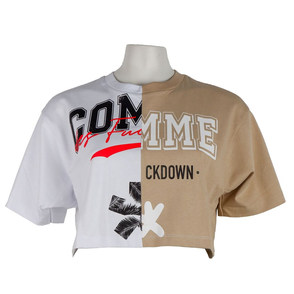 Beige Couture Logo Tee with Two-Tone Print - ventzia