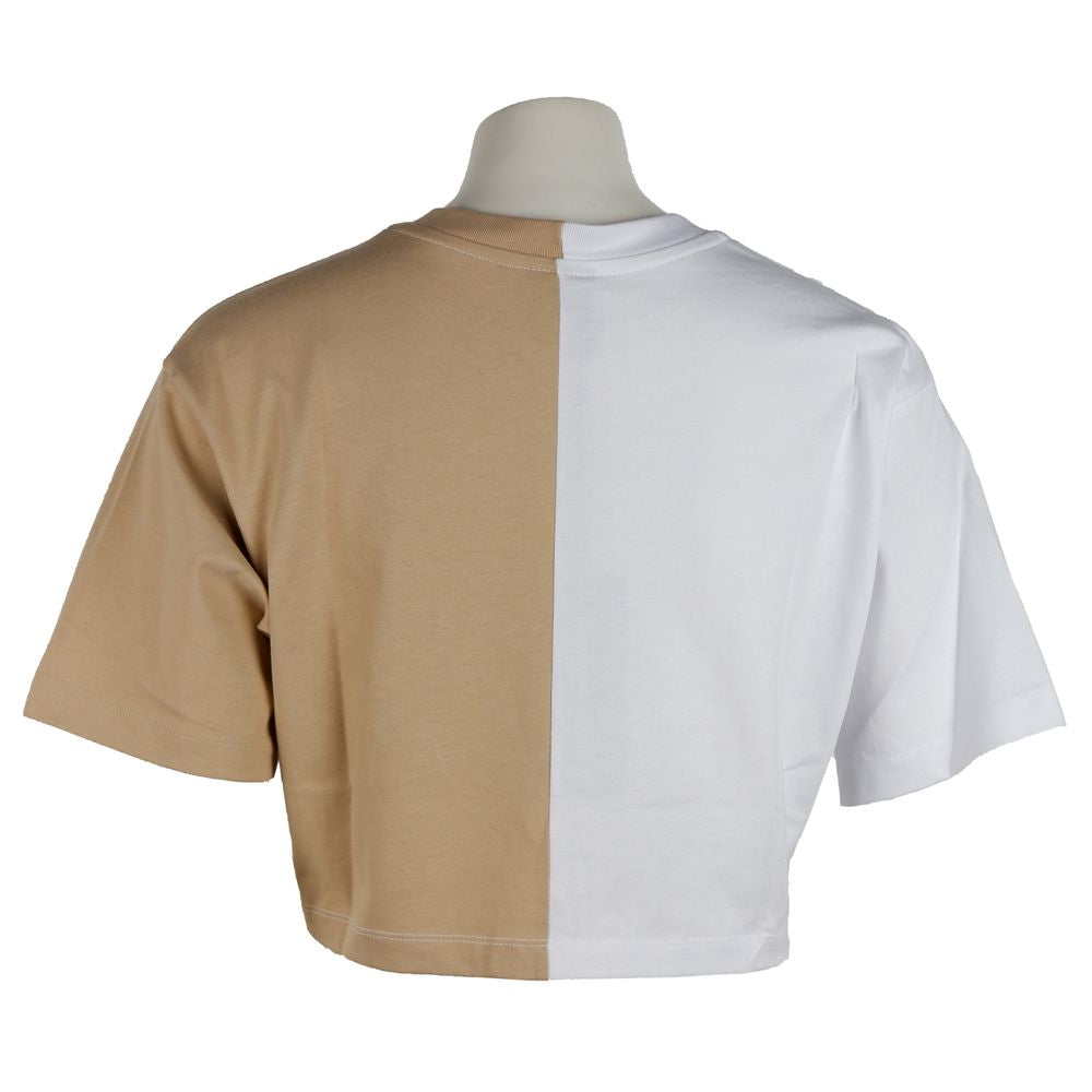 Beige Couture Logo Tee with Two-Tone Print - ventzia