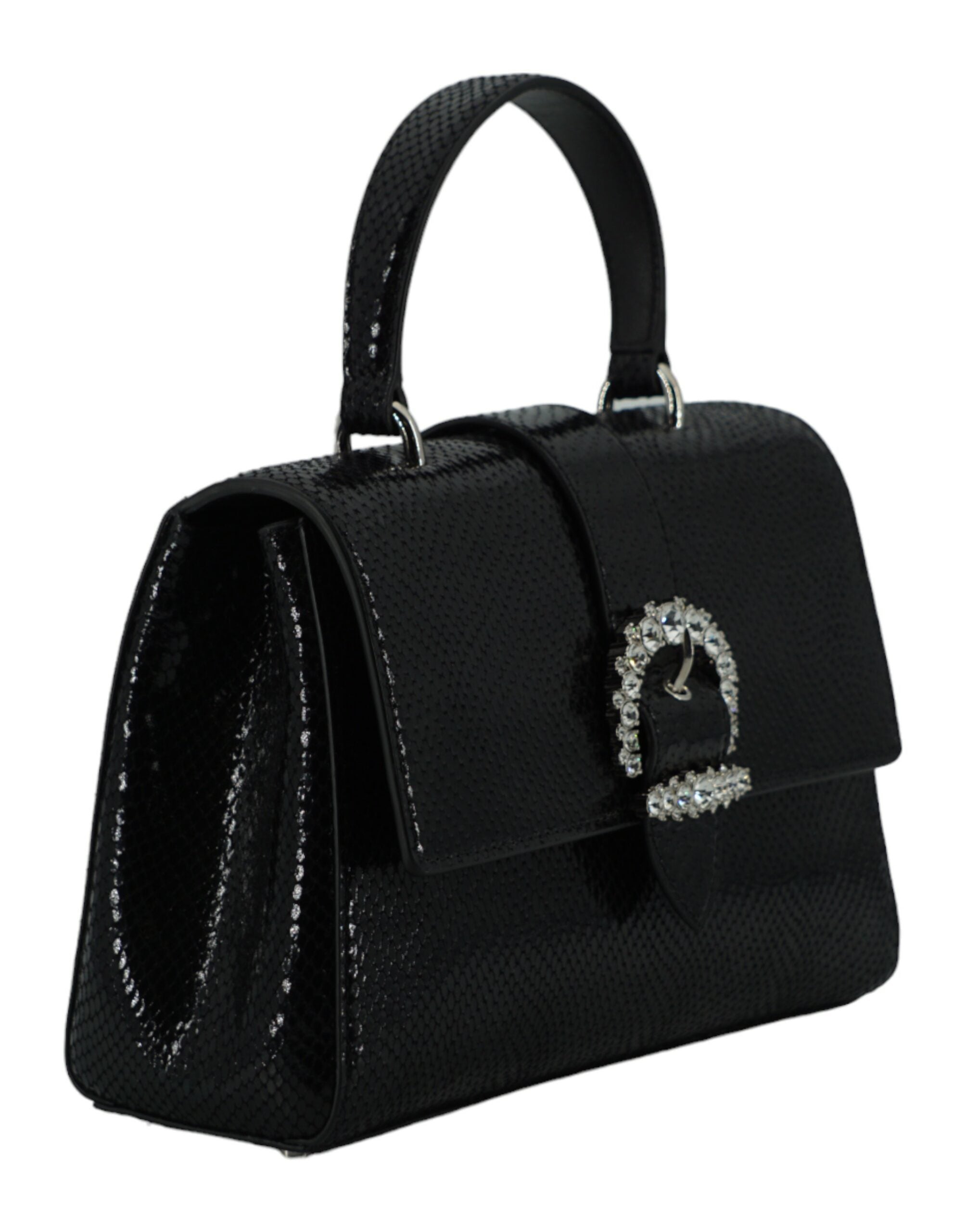 Black Leather Top Handle Shoulder Bag - ventzia