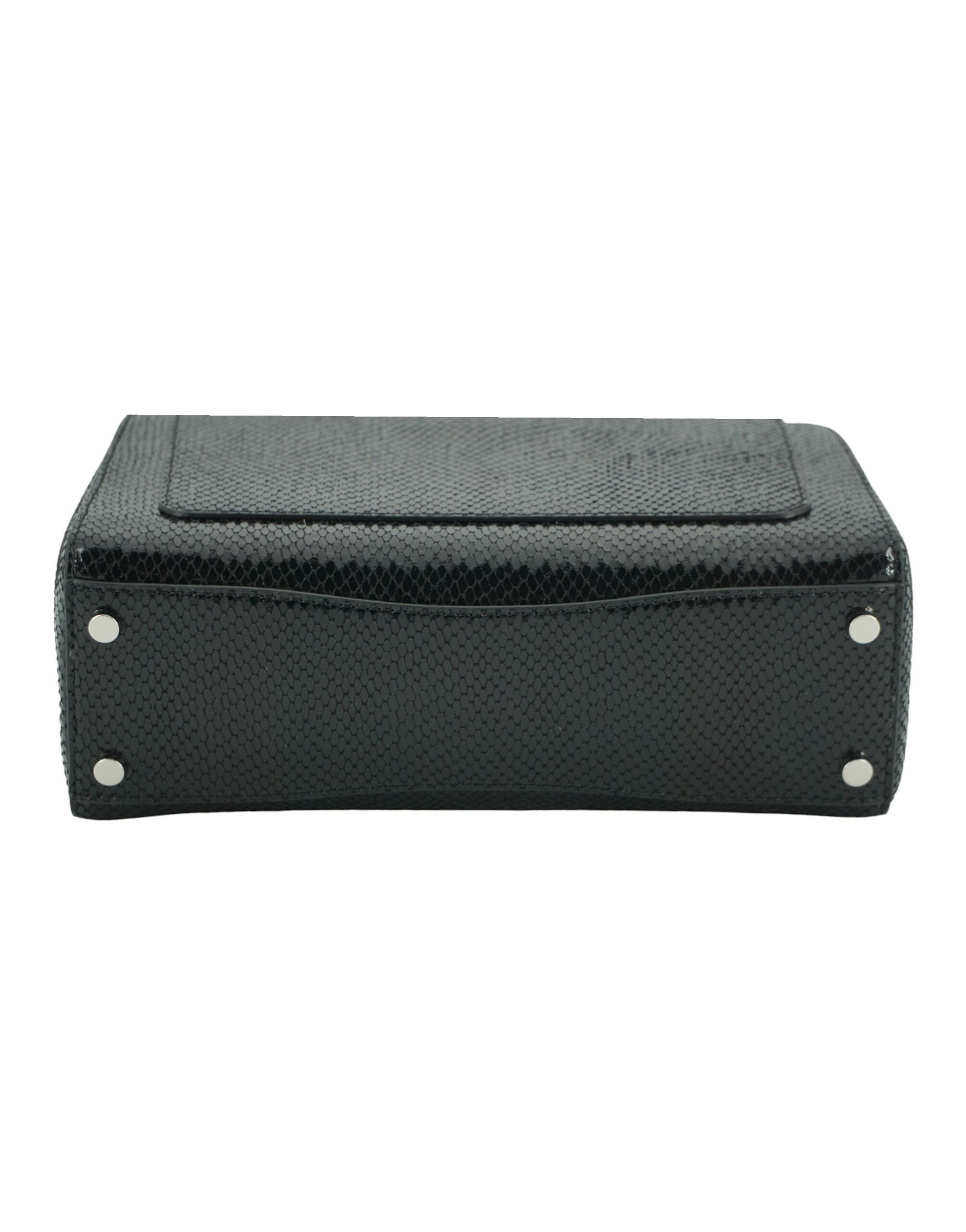 Black Leather Top Handle Shoulder Bag - ventzia