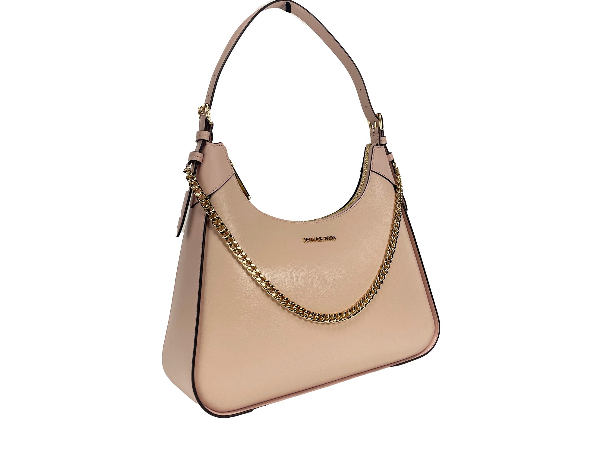 Wilma Large Smooth Leather Chain Shoulder Bag Purse Powder Blush - ventzia