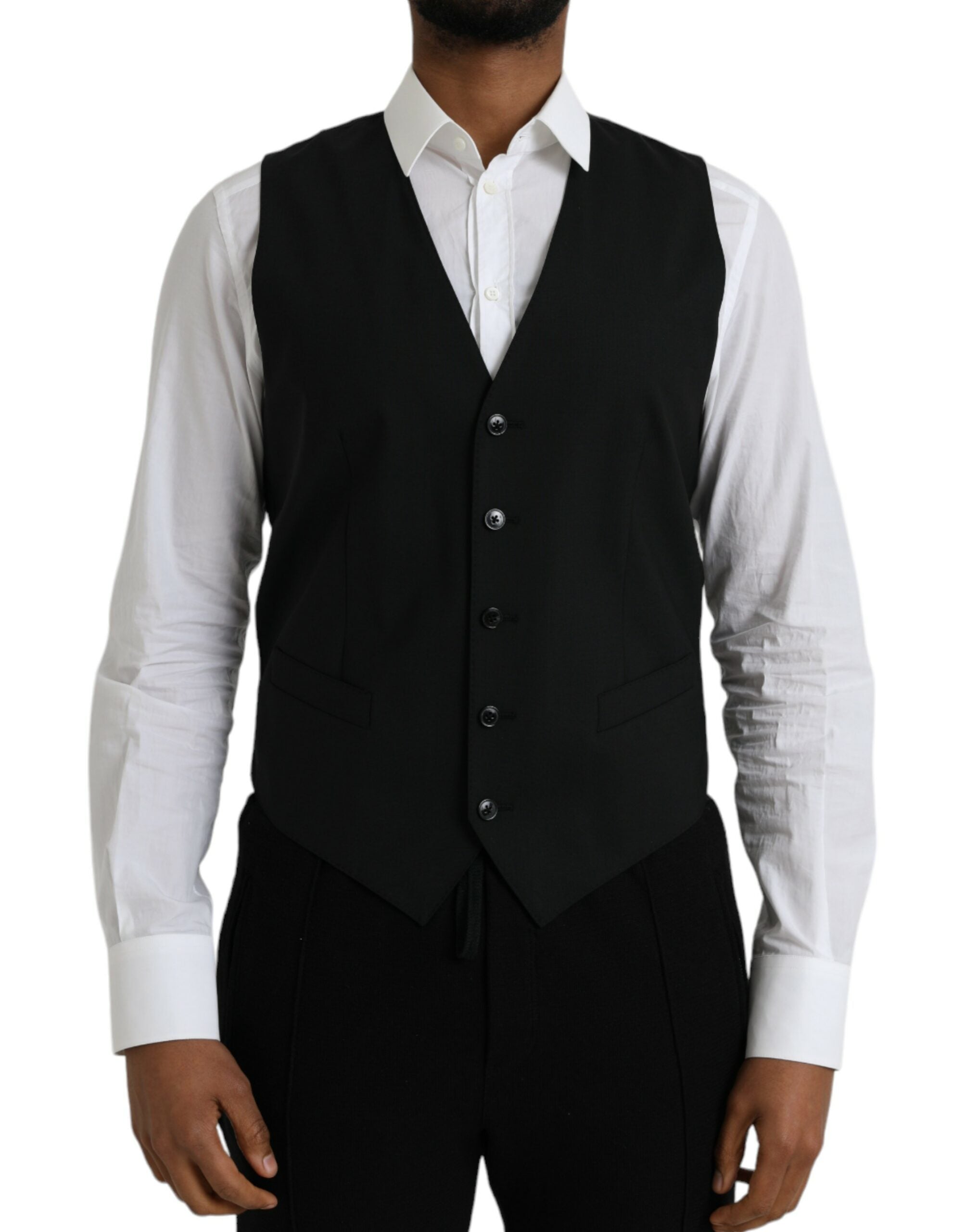 Black Wool Formal Dress Waistcoat Vest - ventzia