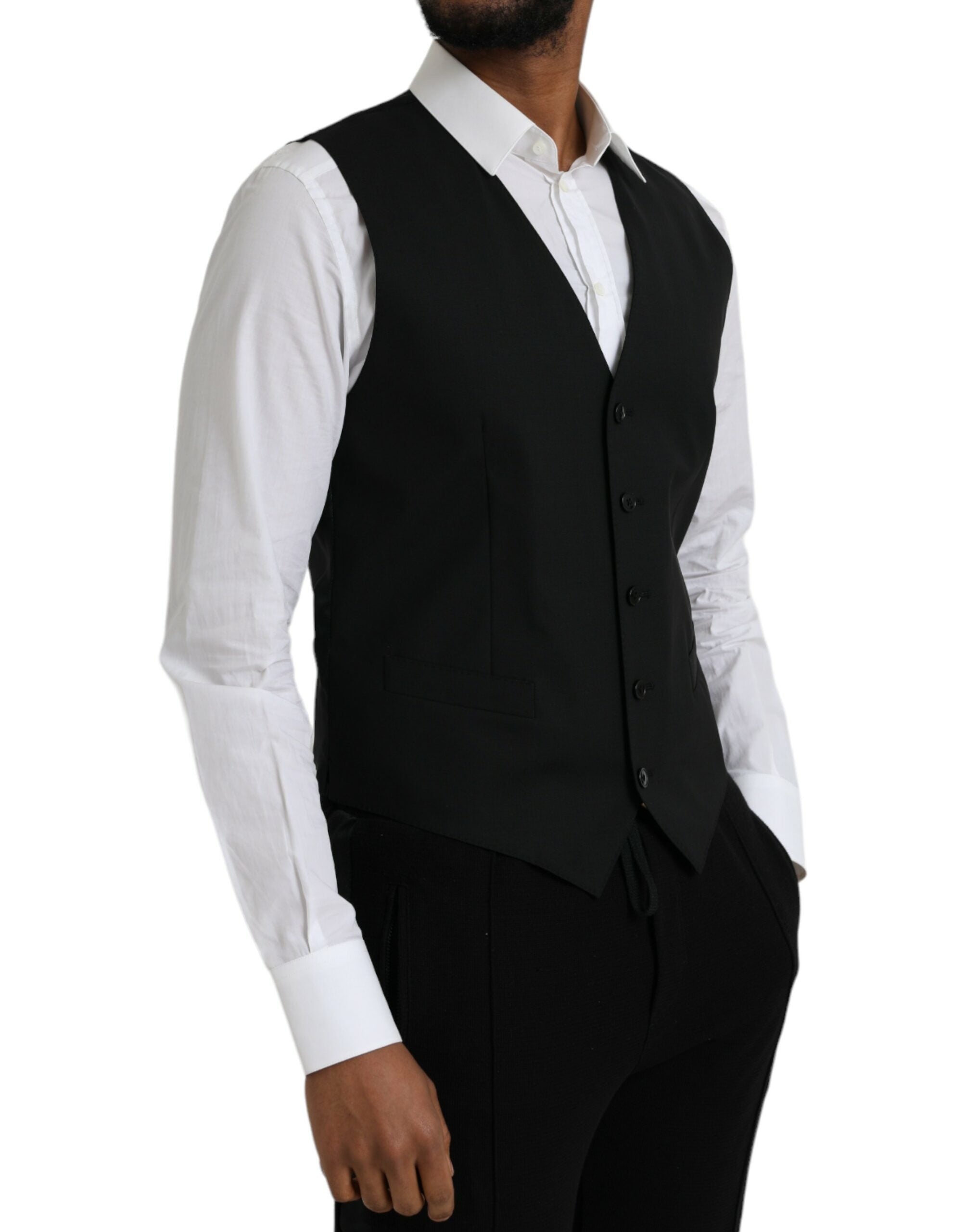 Black Wool Formal Dress Waistcoat Vest - ventzia