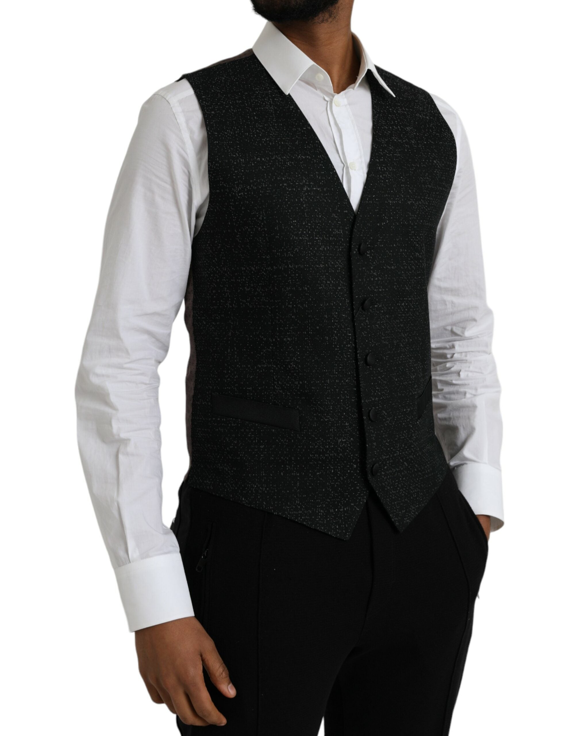 Black Brown Silk Waistcoat Dress Formal Vest - ventzia