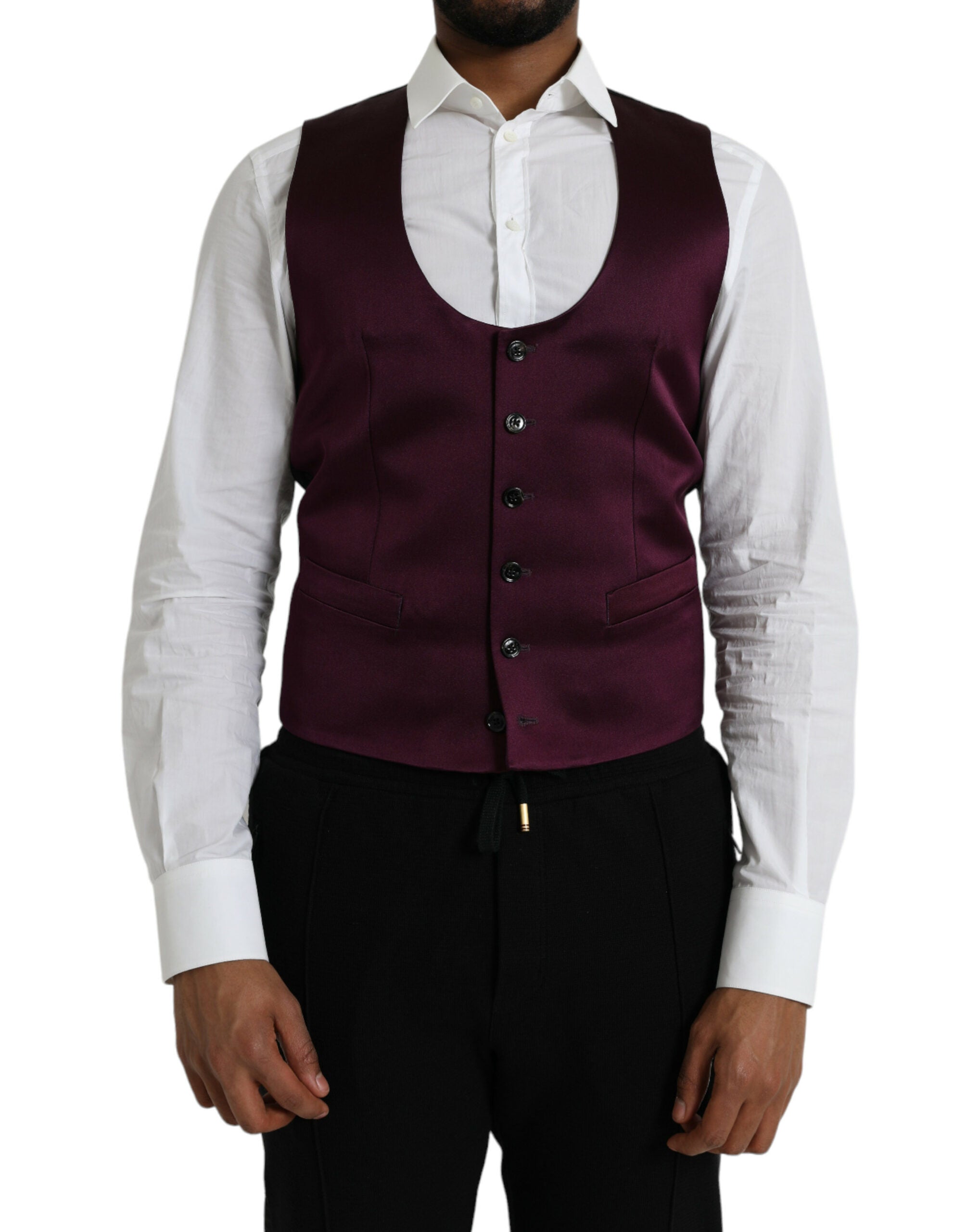 Maroon Satin Silk Waistcoat Dress Formal Vest - ventzia