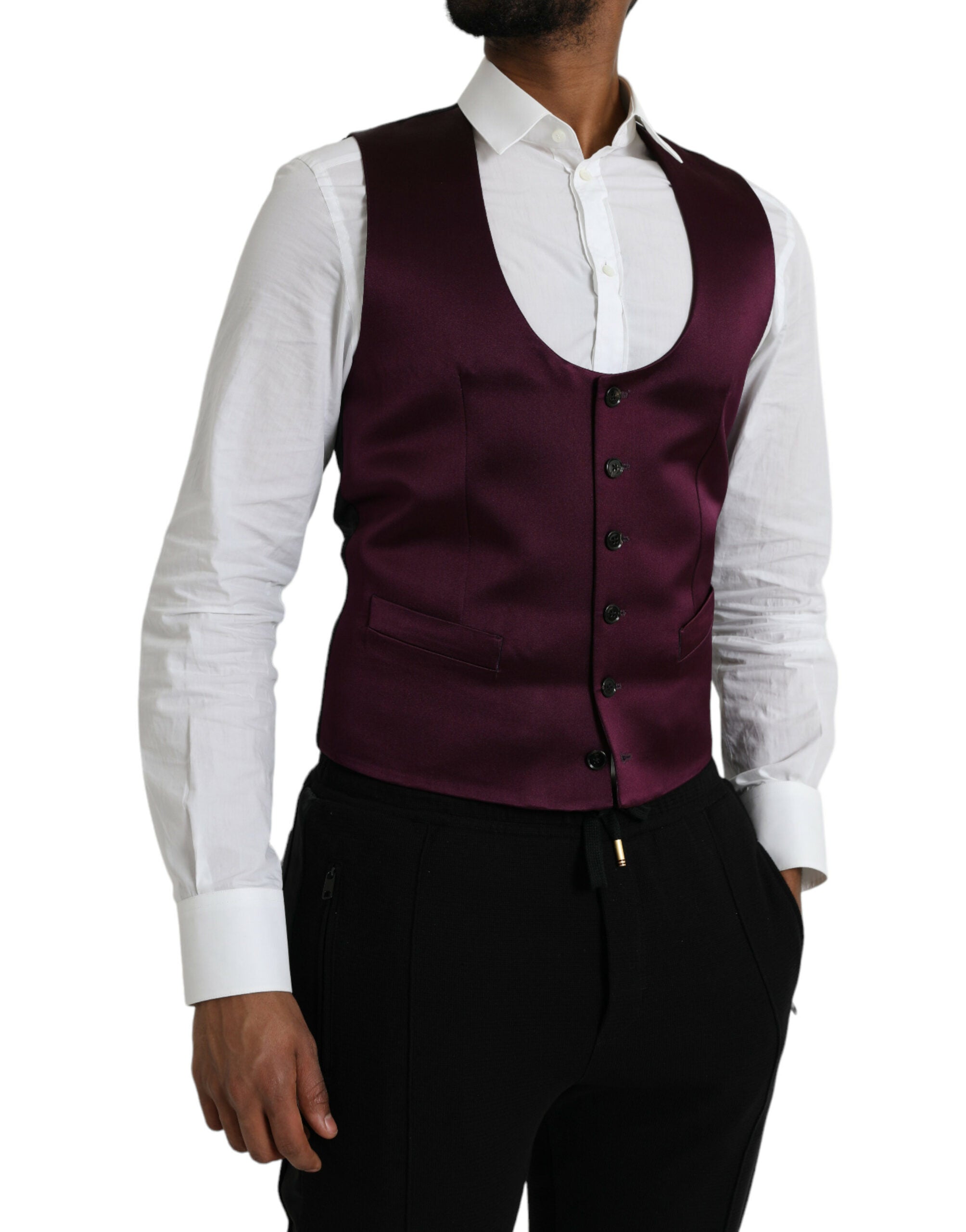 Maroon Satin Silk Waistcoat Dress Formal Vest - ventzia