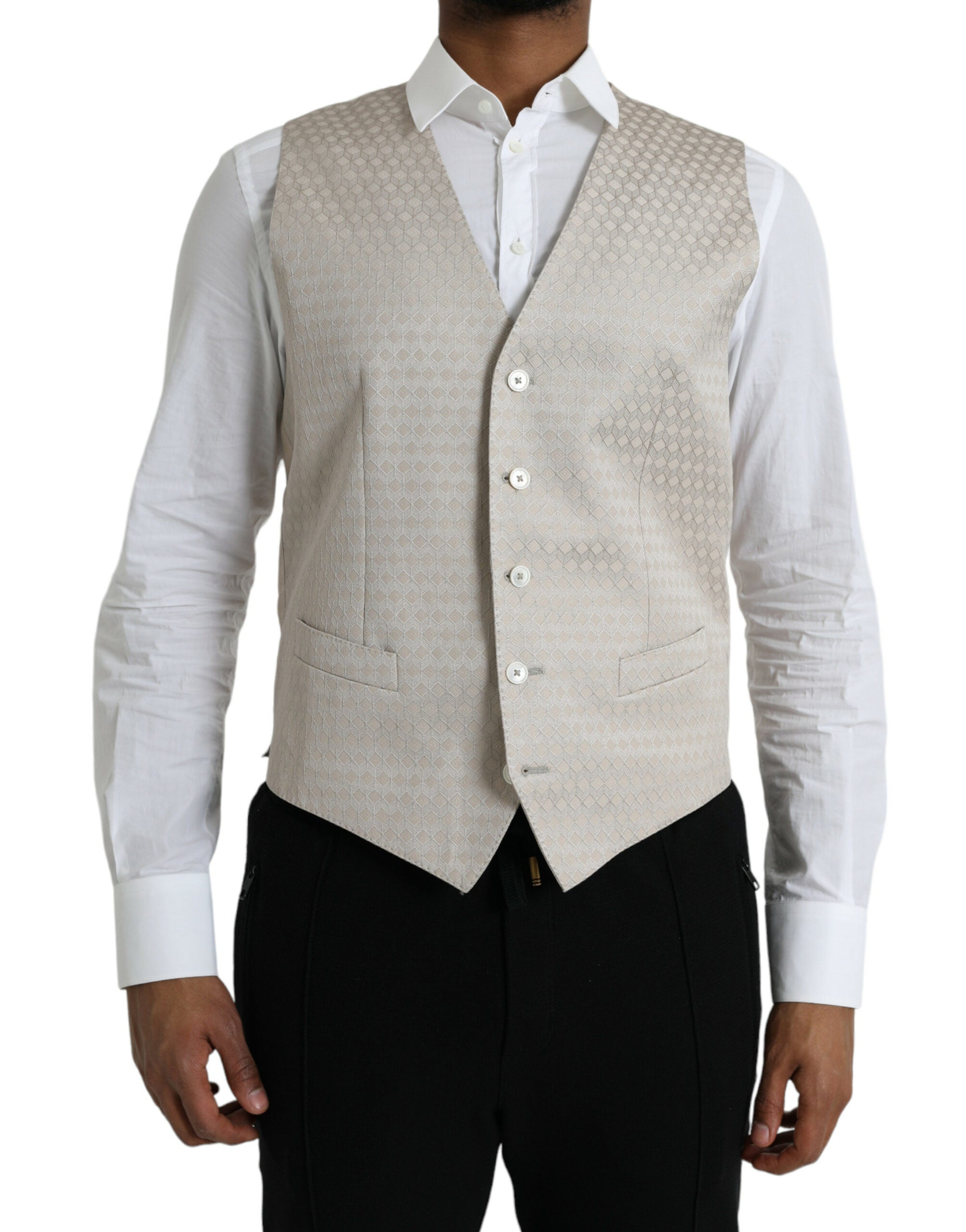 Off White Cotton Waistcoat Dress Formal Vest - ventzia