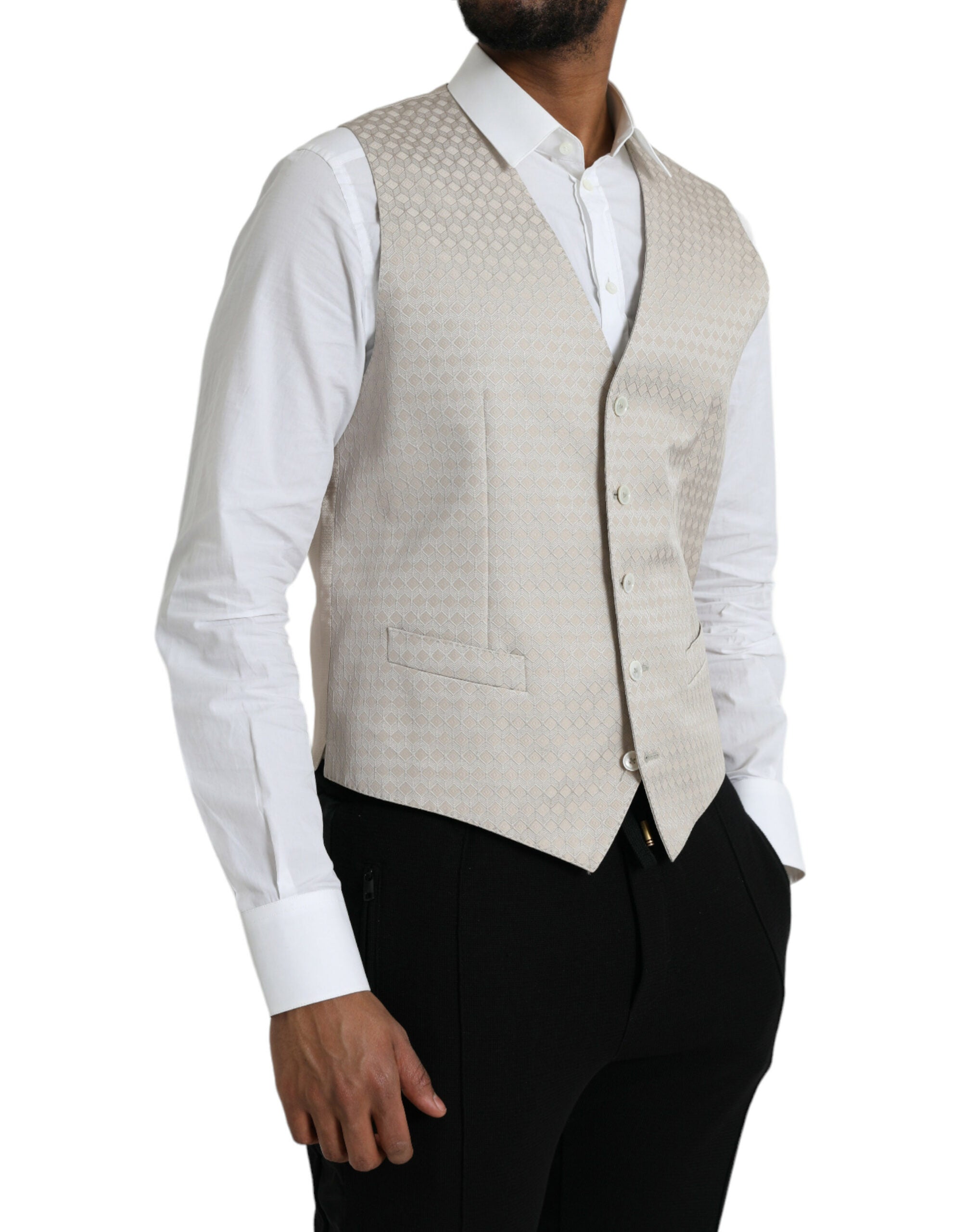 Off White Cotton Waistcoat Dress Formal Vest - ventzia