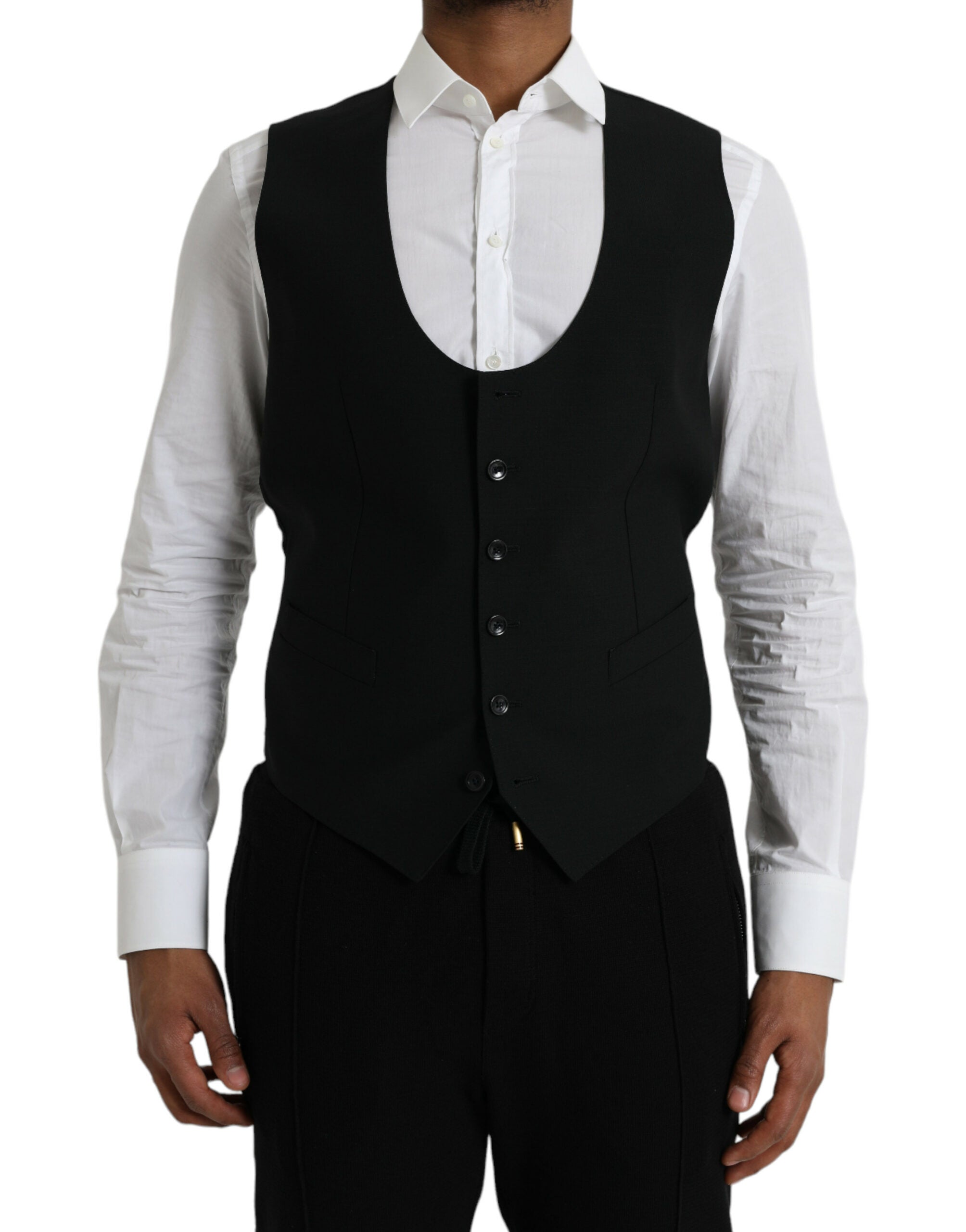 Black Wool Waistcoat Dress Formal Vest - ventzia