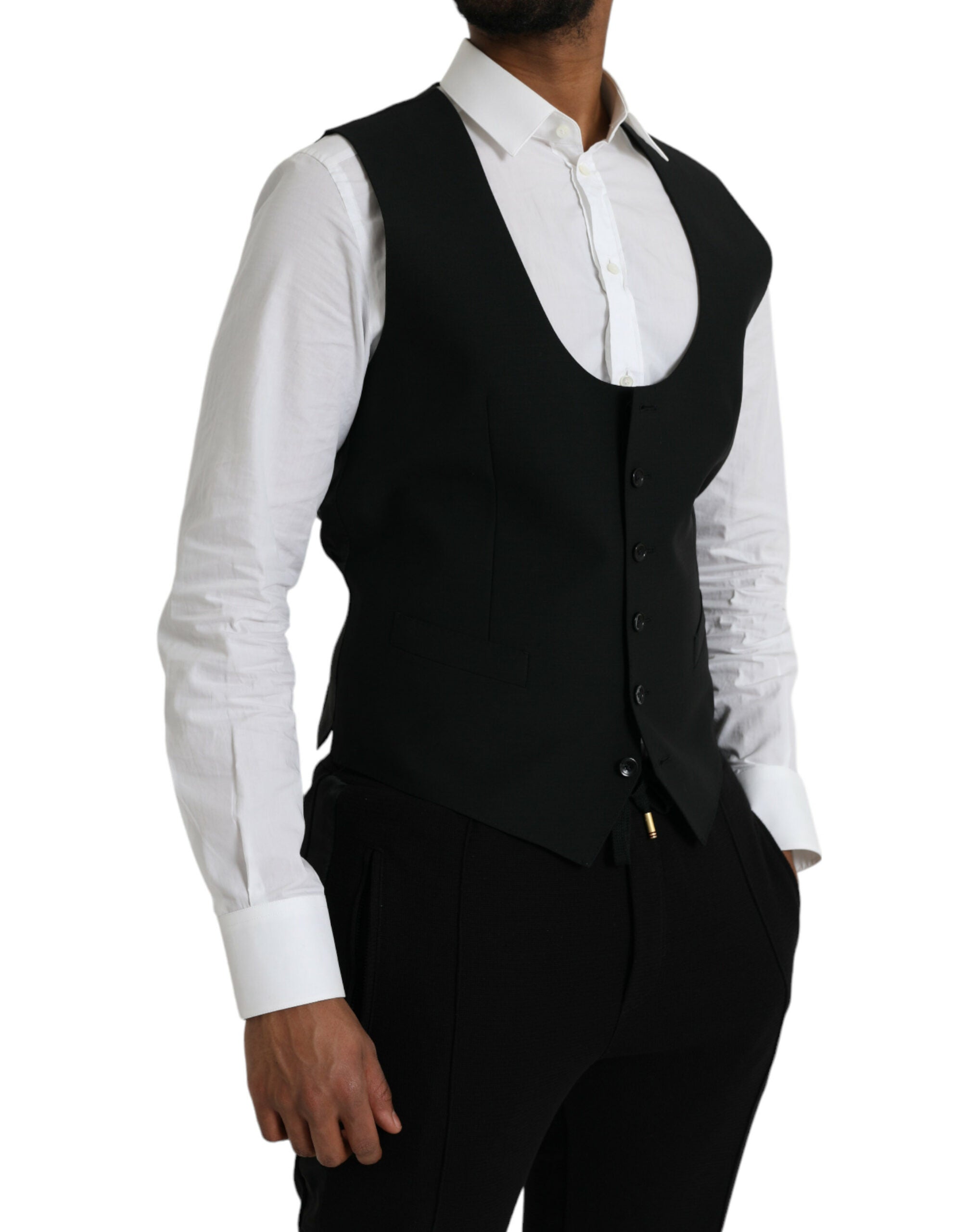 Black Wool Waistcoat Dress Formal Vest - ventzia