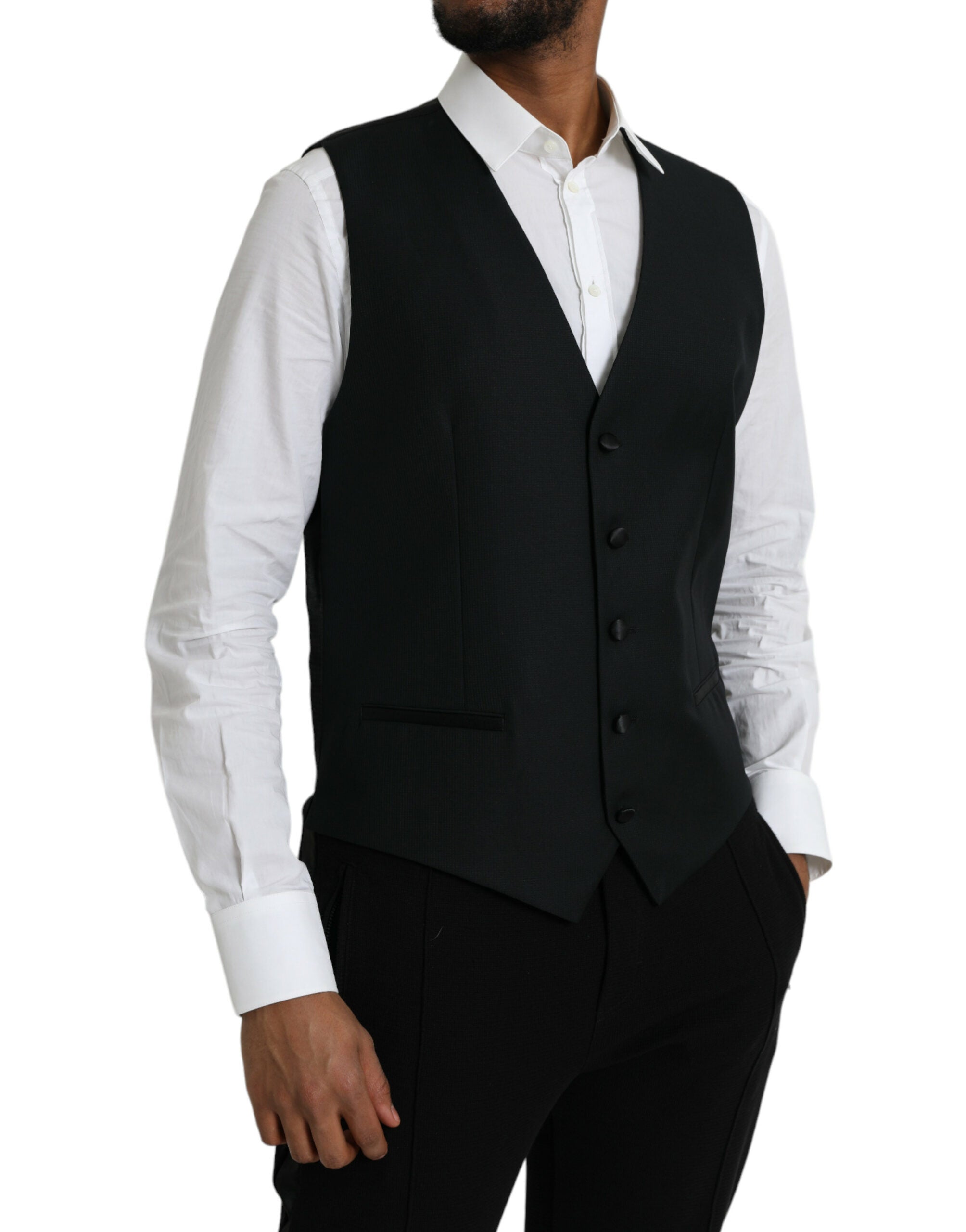 Black Wool Waistcoat Dress Formal Vest - ventzia