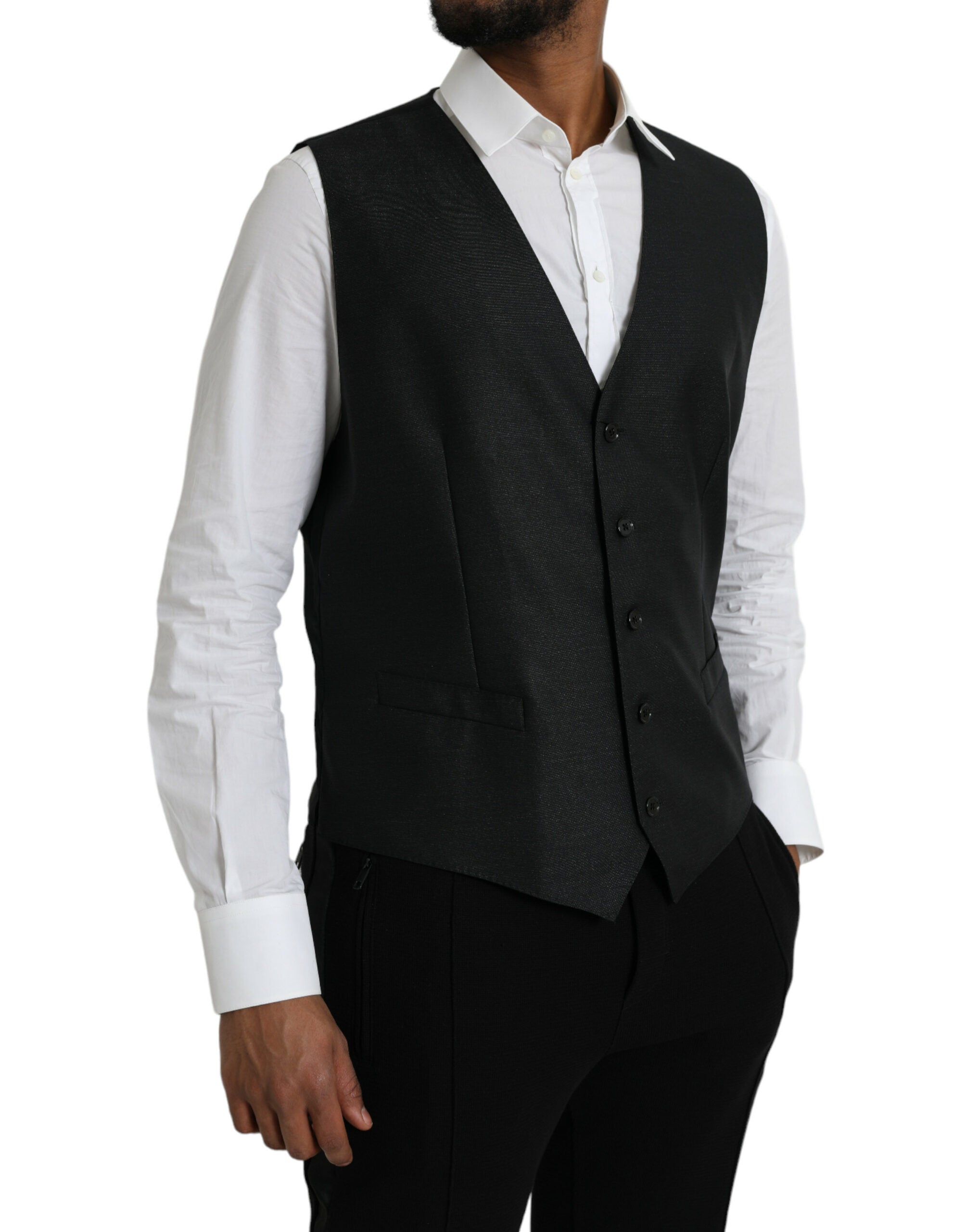 Black Wool Waistcoat Dress Formal Vest - ventzia
