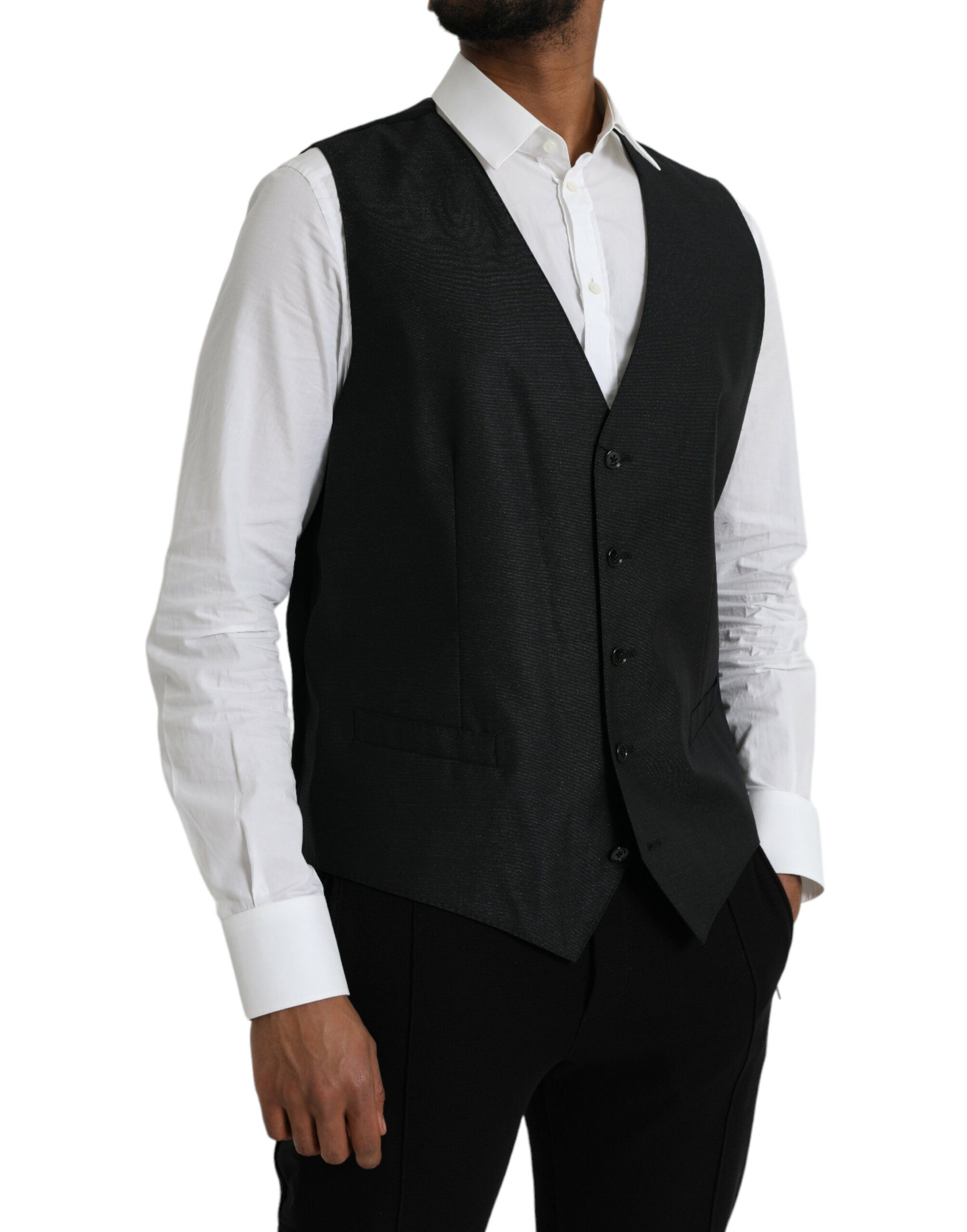 Black Wool Waistcoat Dress Formal Vest - ventzia