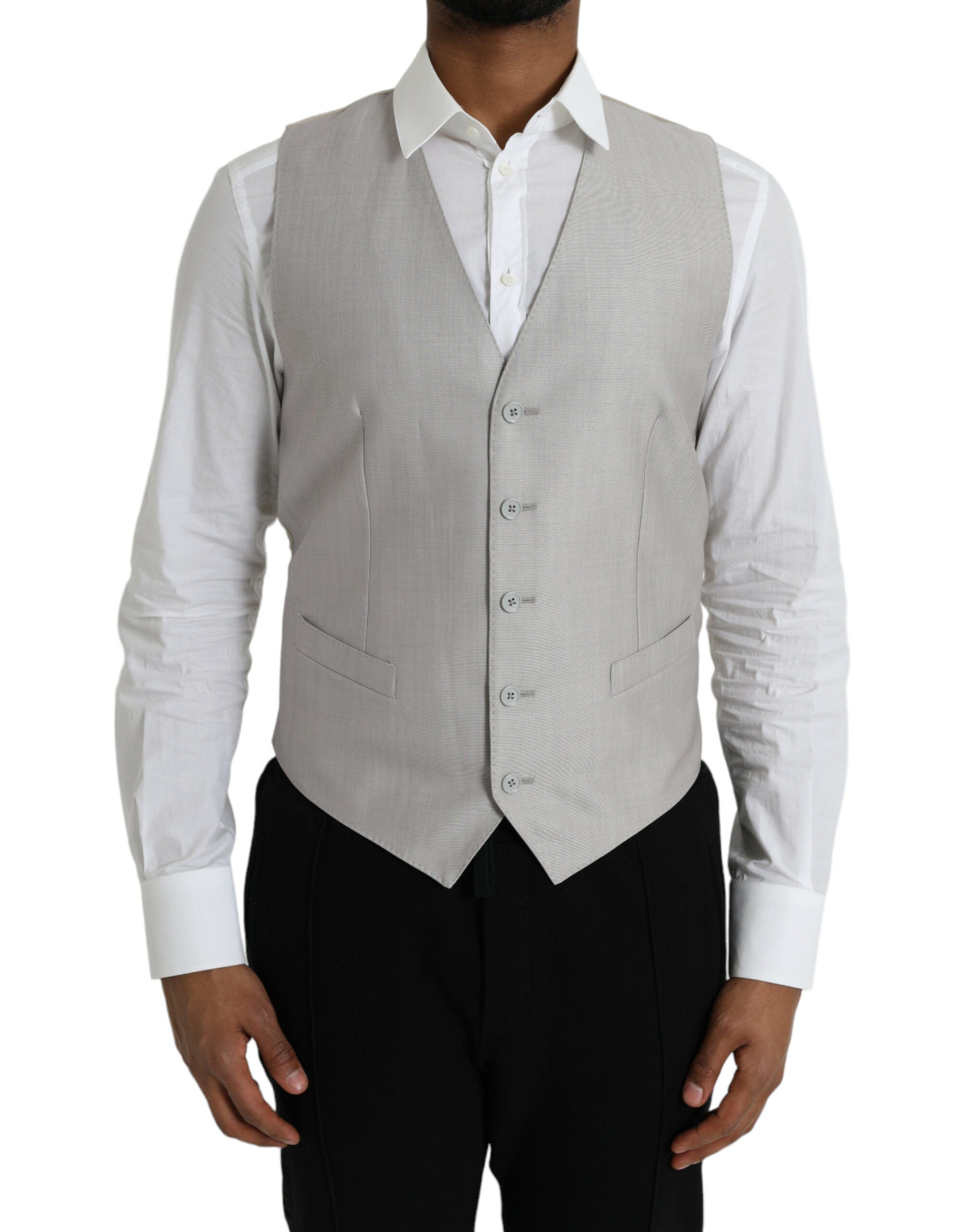 Light Gray Wool Formal Dress Waistcoat Vest - ventzia