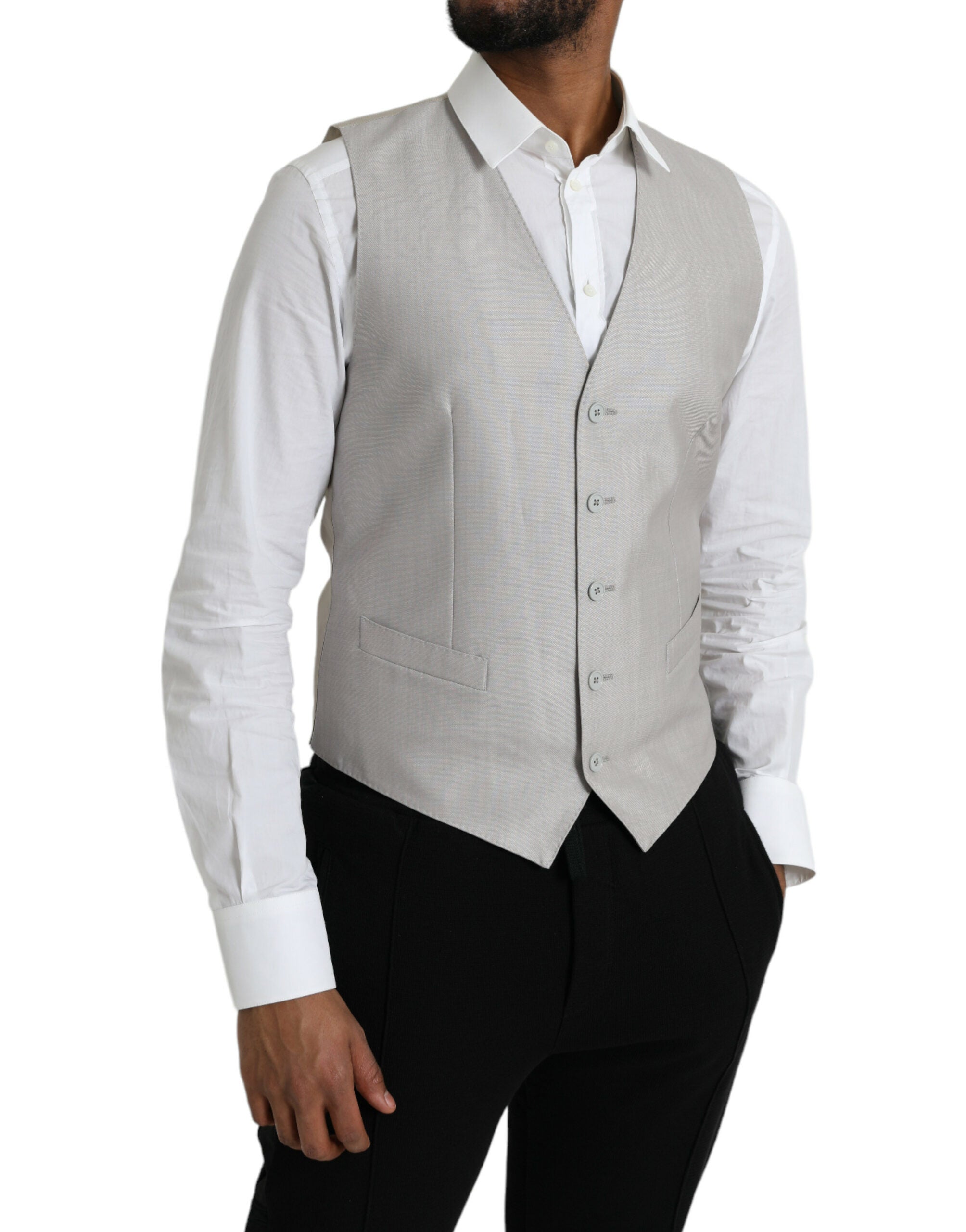 Light Gray Wool Formal Dress Waistcoat Vest - ventzia