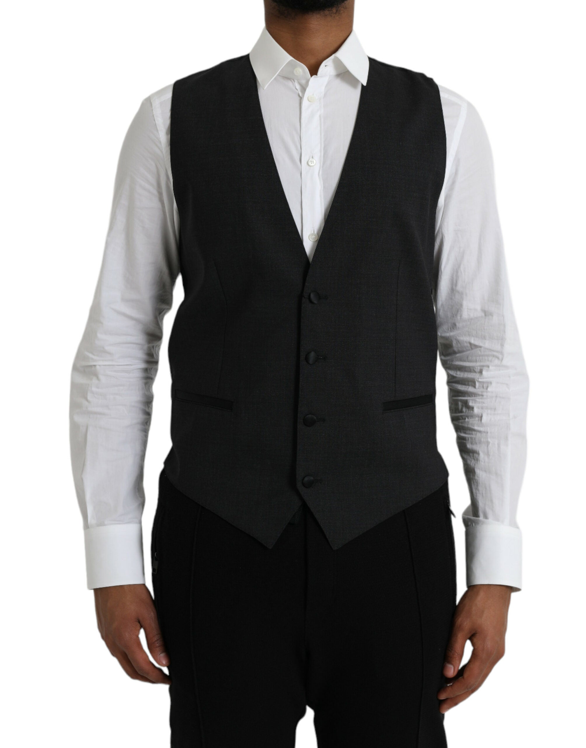 Black Cotton Waistcoat Dress Formal Vest - ventzia