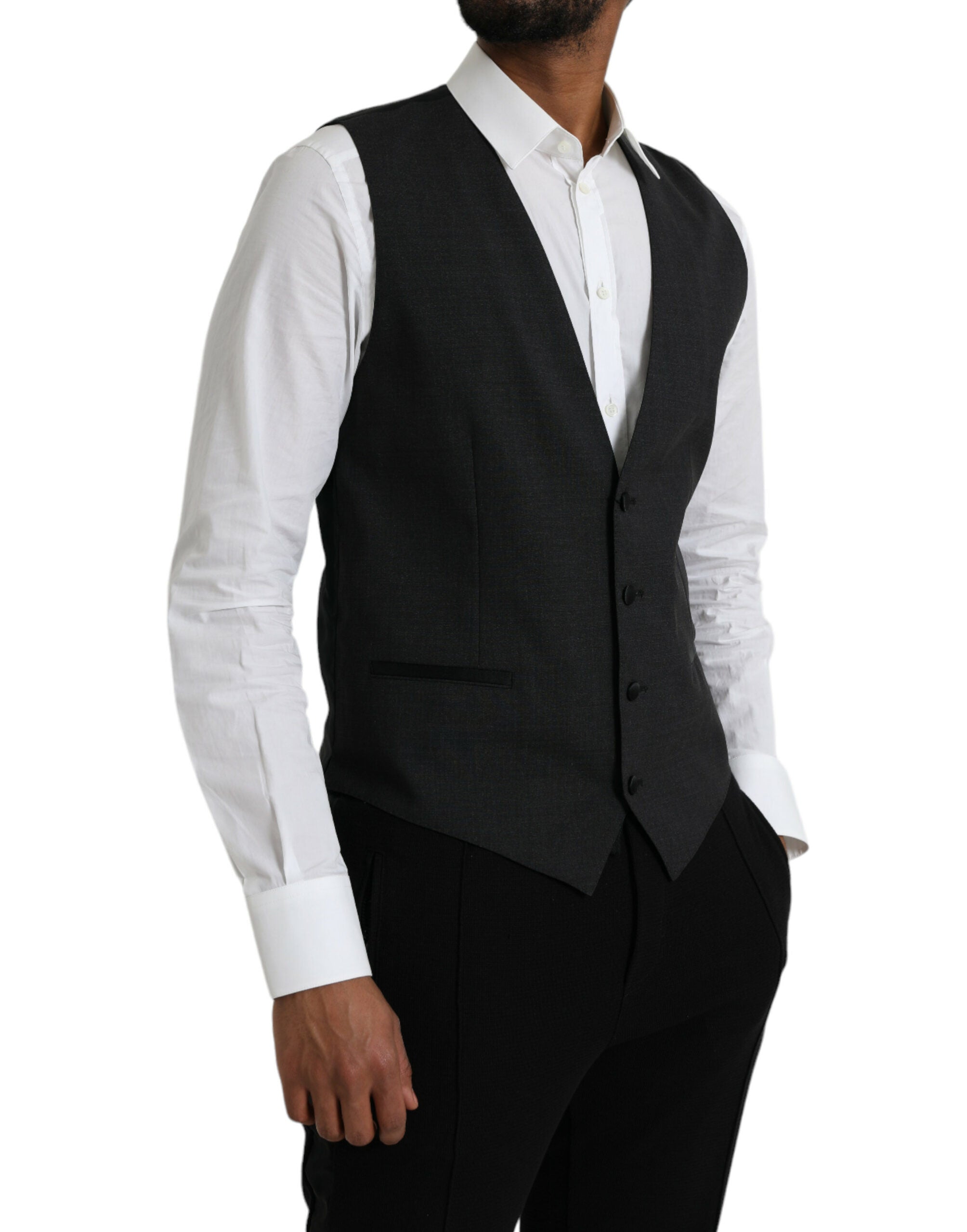 Black Cotton Waistcoat Dress Formal Vest - ventzia
