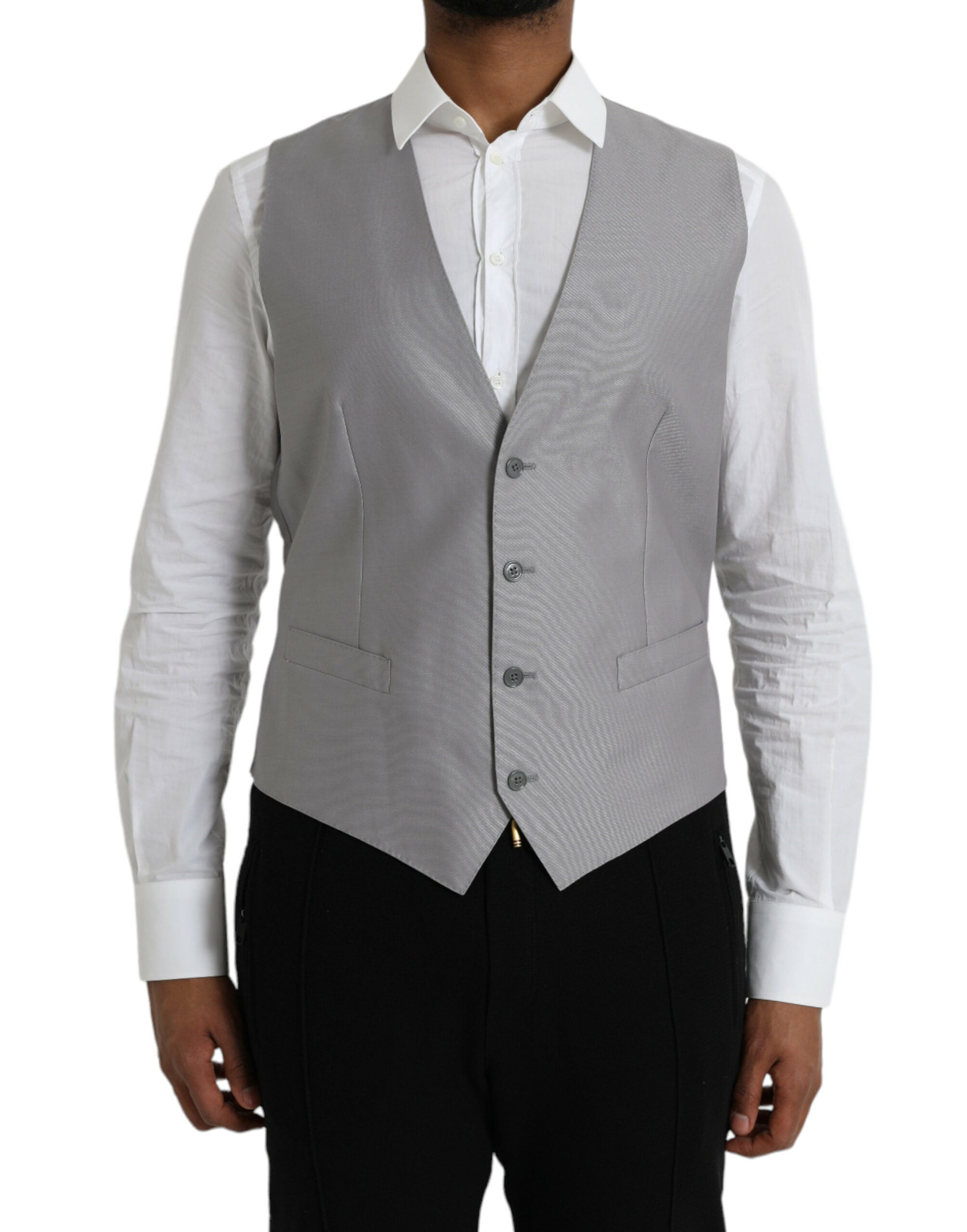 Light Gray Wool Formal Dress Waistcoat Vest - ventzia