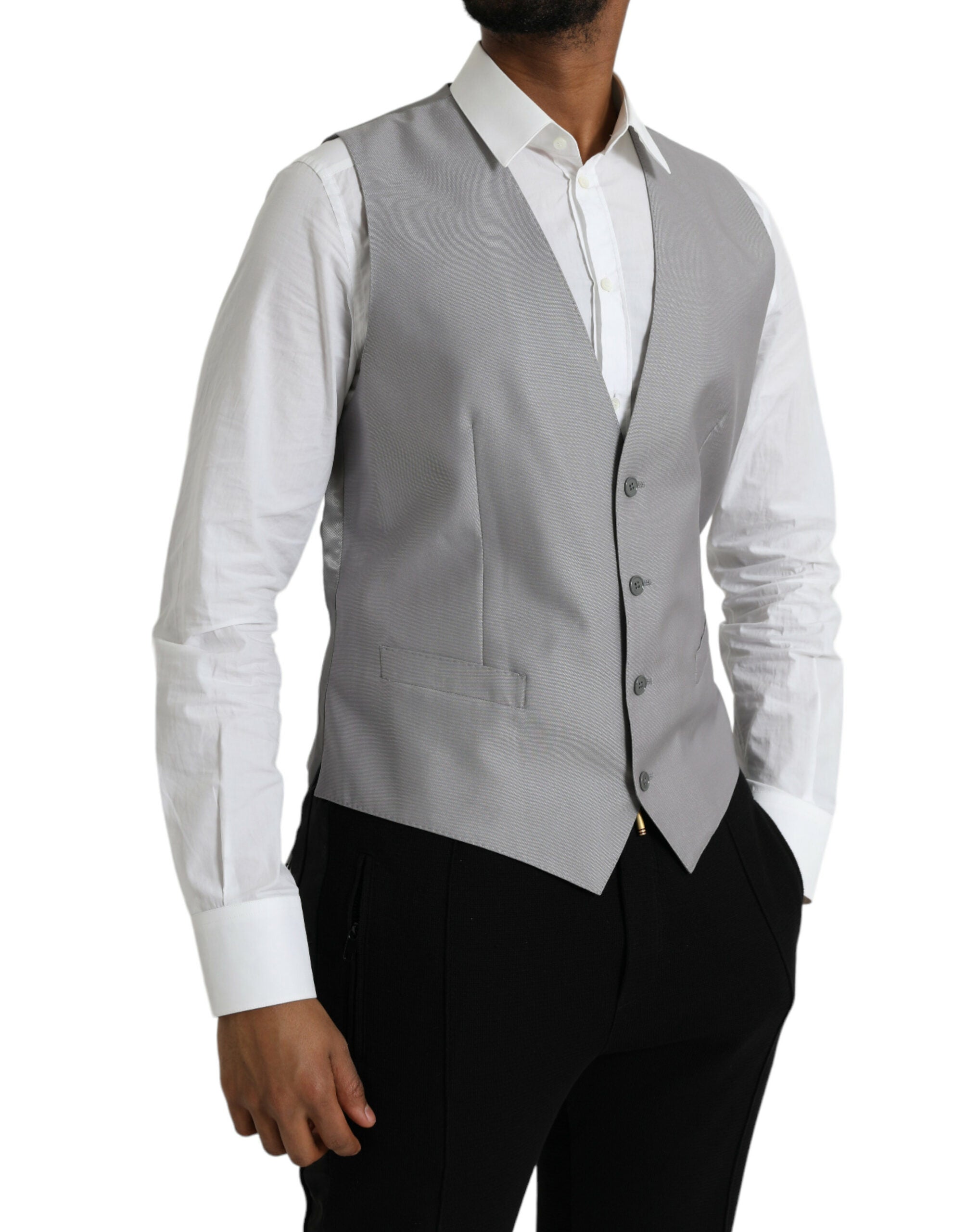 Light Gray Wool Formal Dress Waistcoat Vest - ventzia