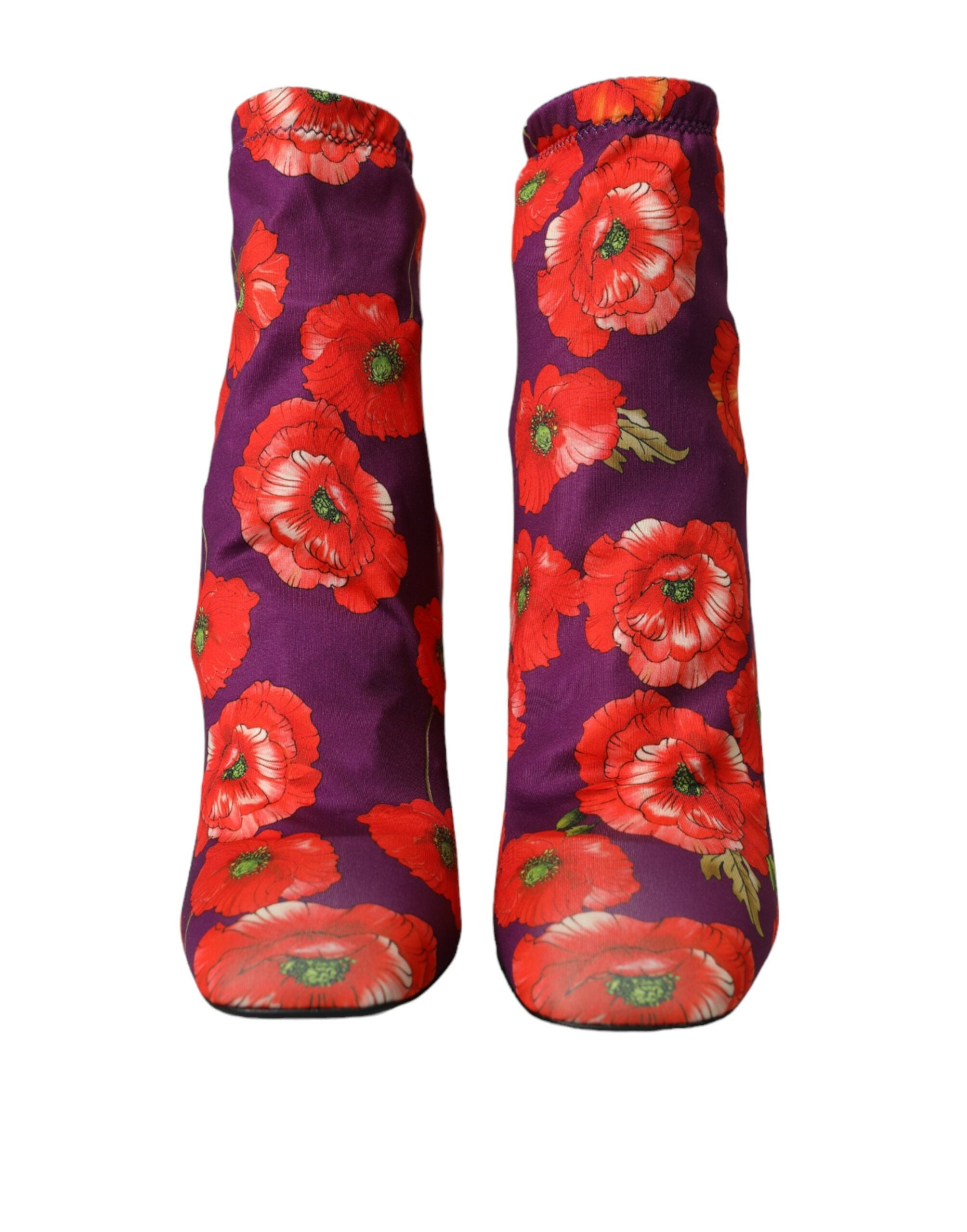 Purple Floral Jersey Stretch Boots Shoes - ventzia