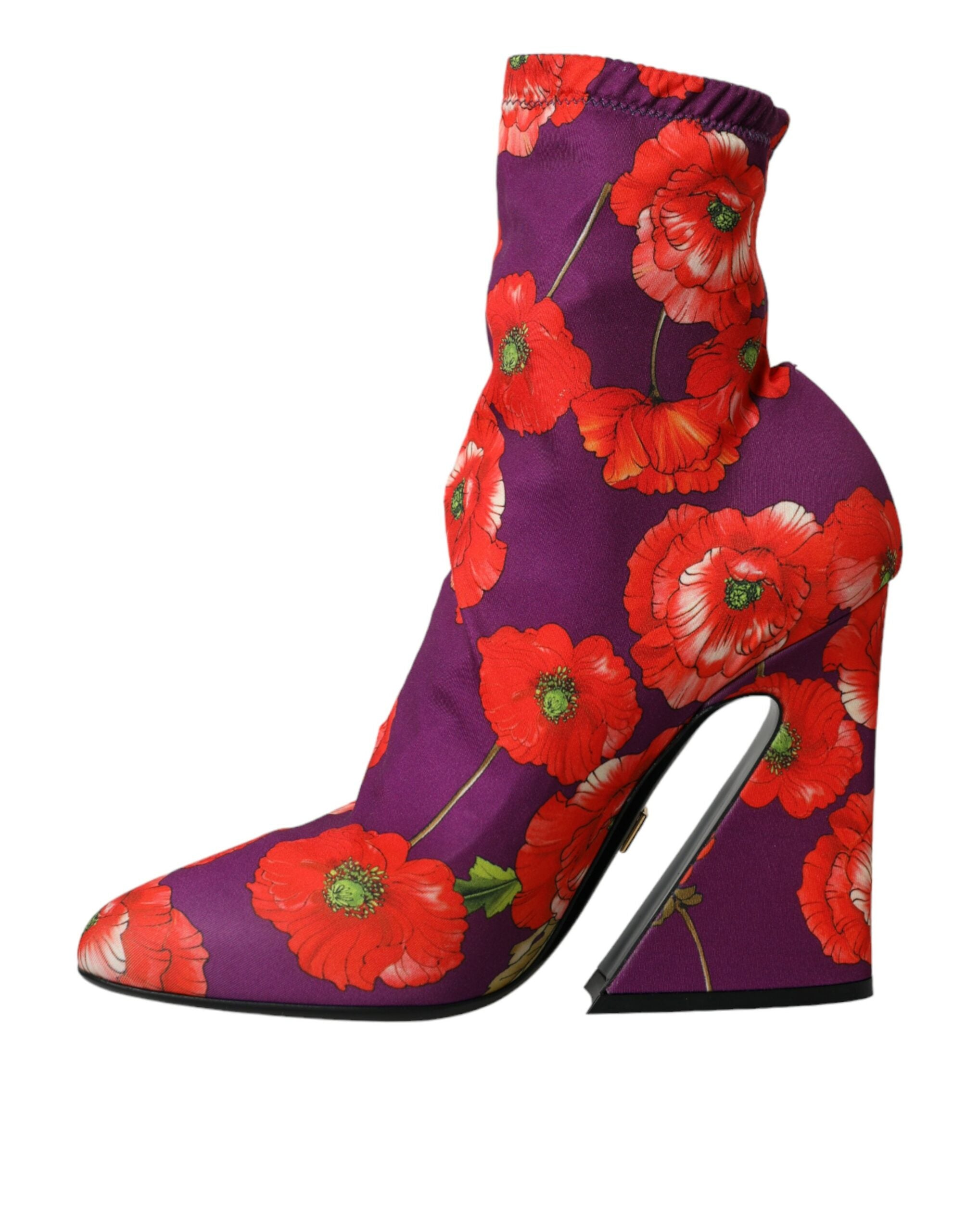 Purple Floral Jersey Stretch Boots Shoes - ventzia